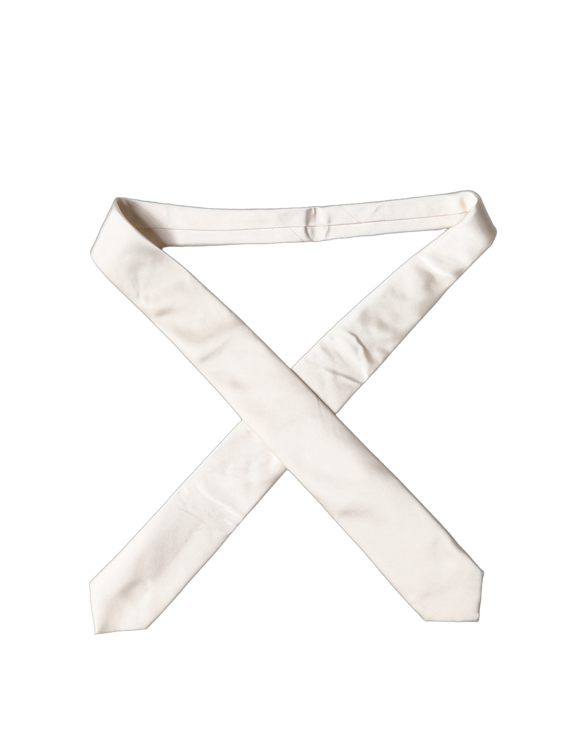 Off White Satin Silk Adjustable Women Tied Necktie Tie