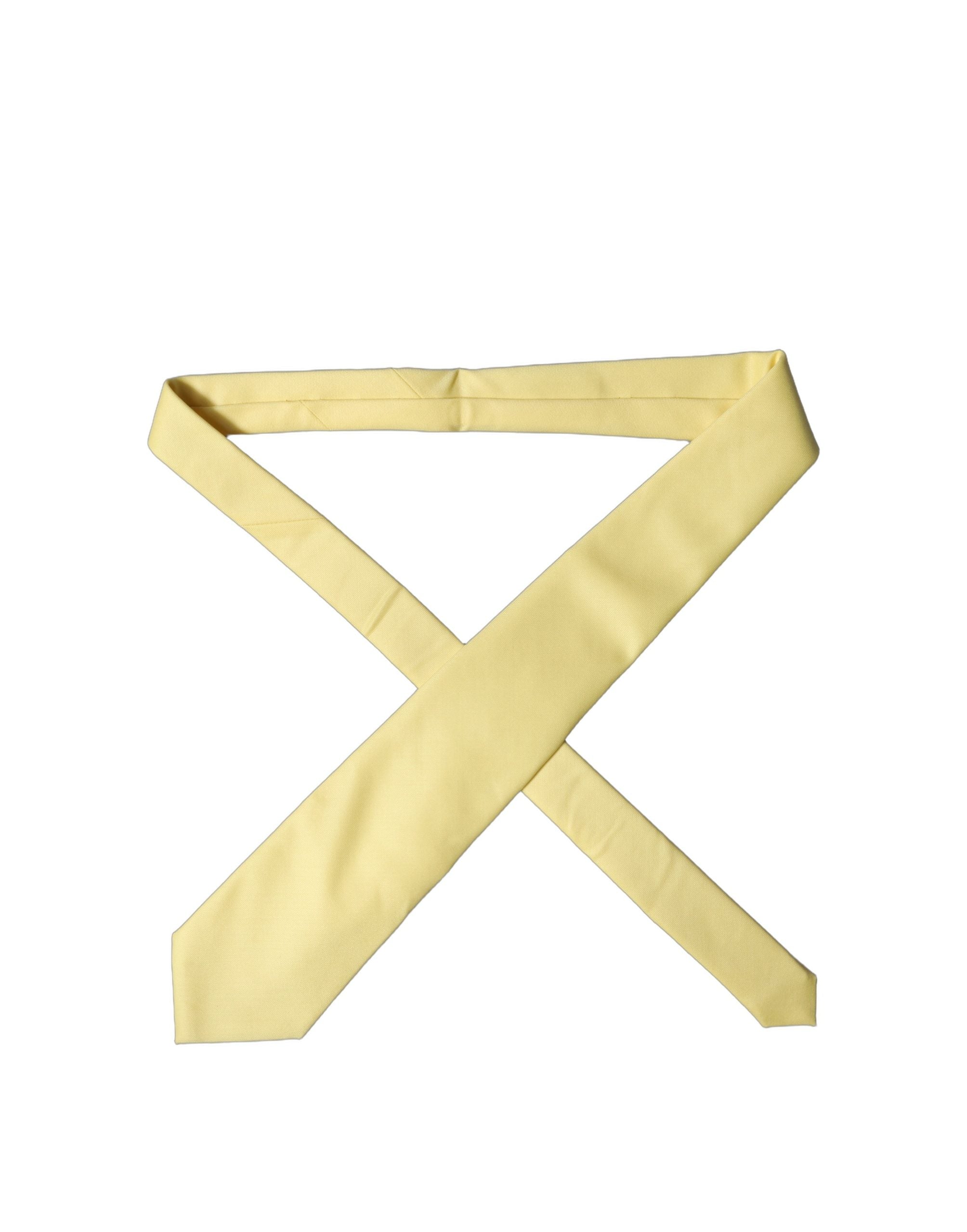 Yellow Solid Satin Silk Adjustable Women Tied Necktie Tie