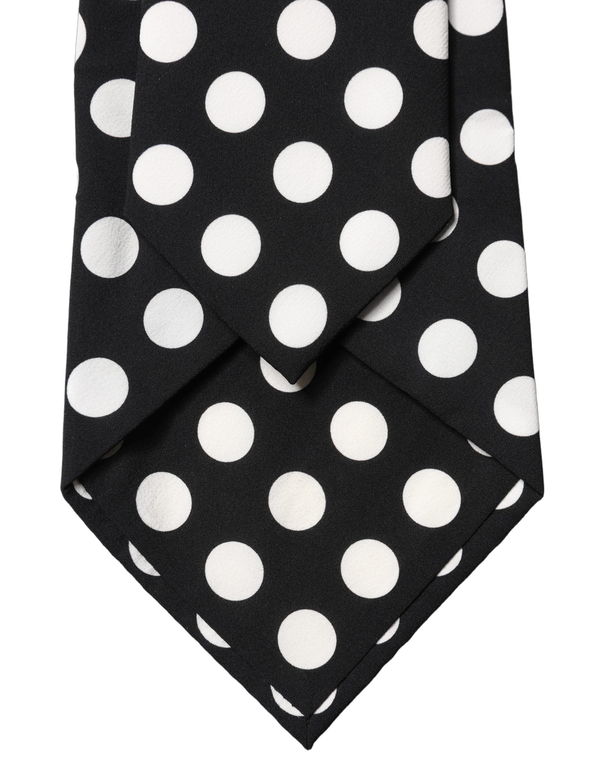 Black White Polka Dot Silk Adjustable Women Necktie Tie