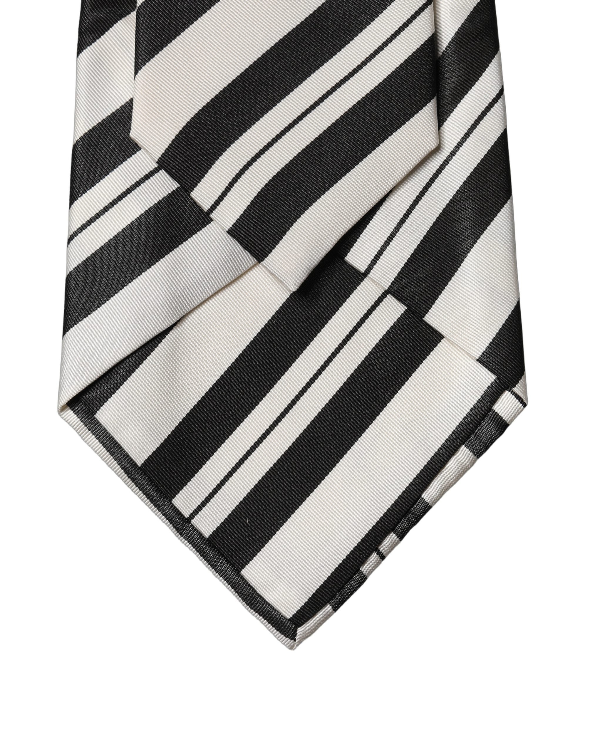 Black White Stripes Silk Adjustable Women Necktie Tie