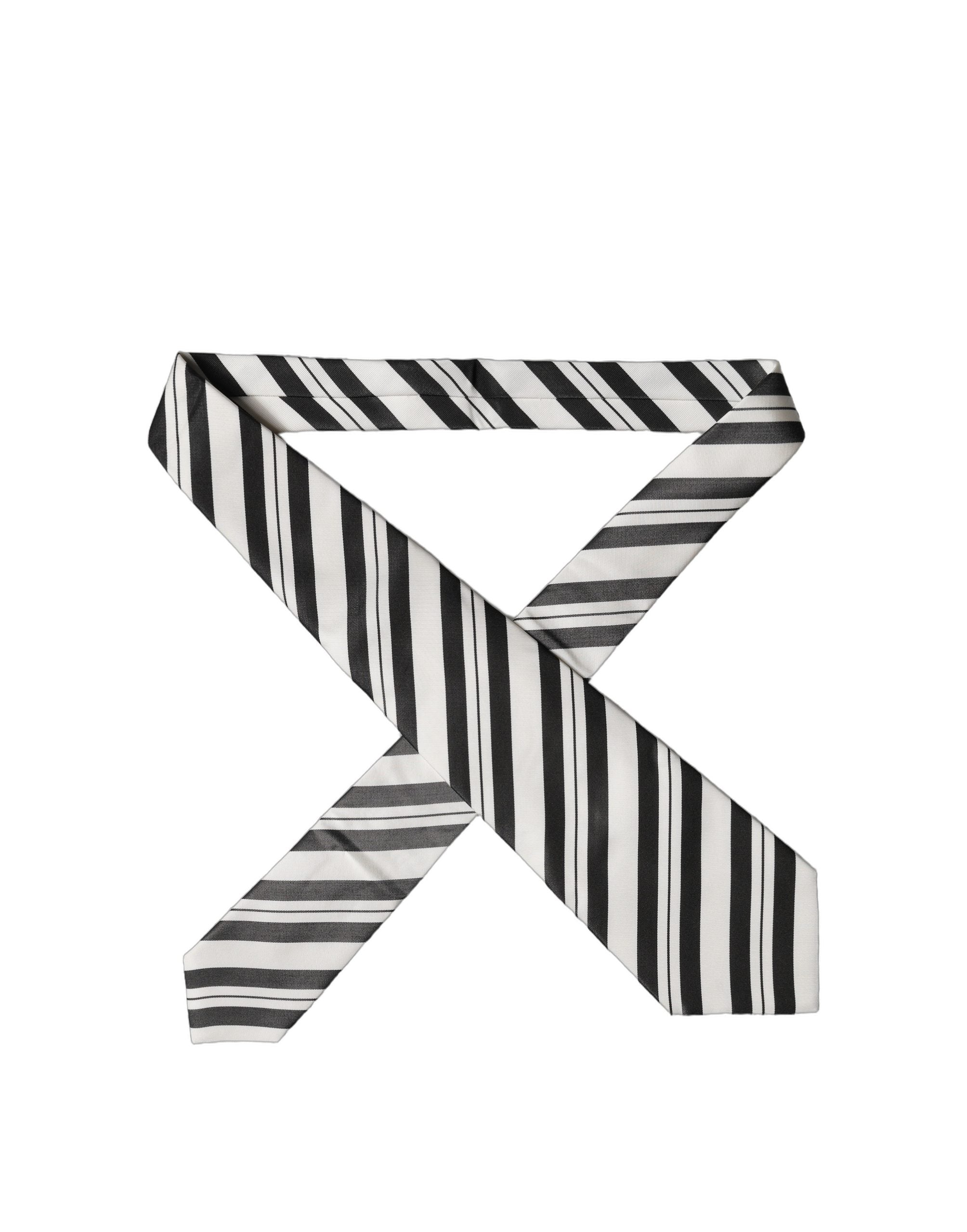 Black White Stripes Silk Adjustable Women Necktie Tie