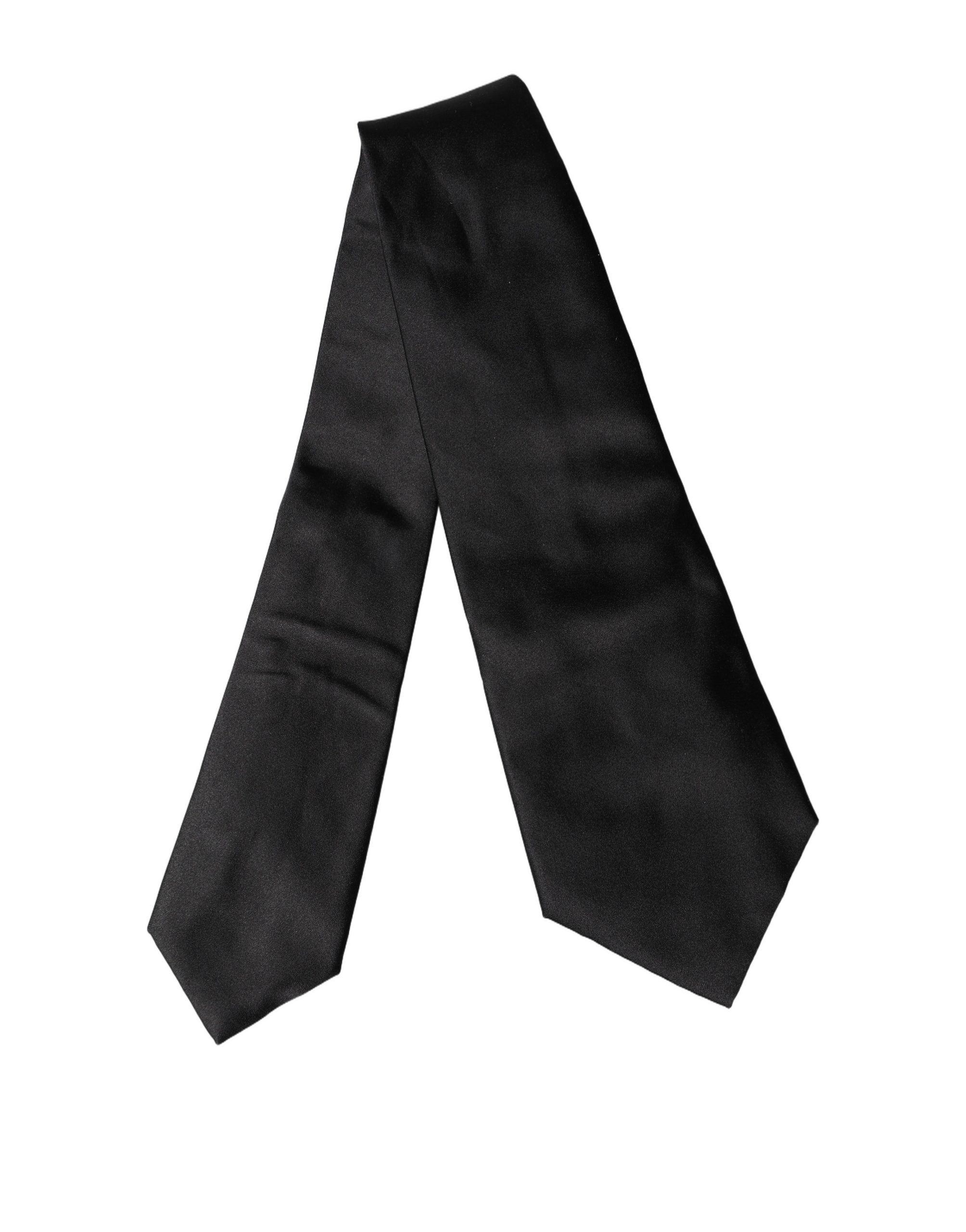 Black Satin Silk Blend Adjustable Women Tied Necktie Tie