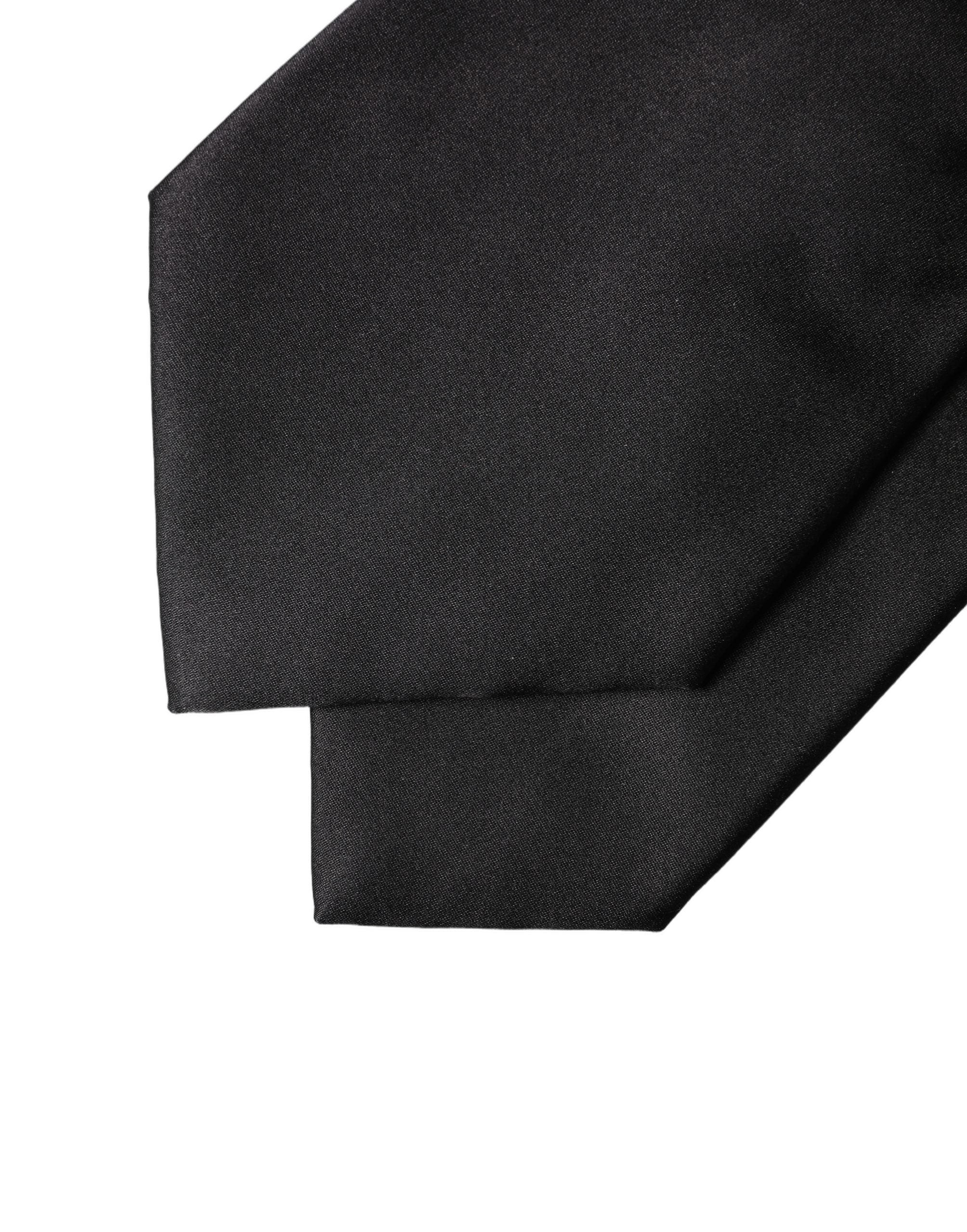 Black Satin Silk Blend Adjustable Women Tied Necktie Tie