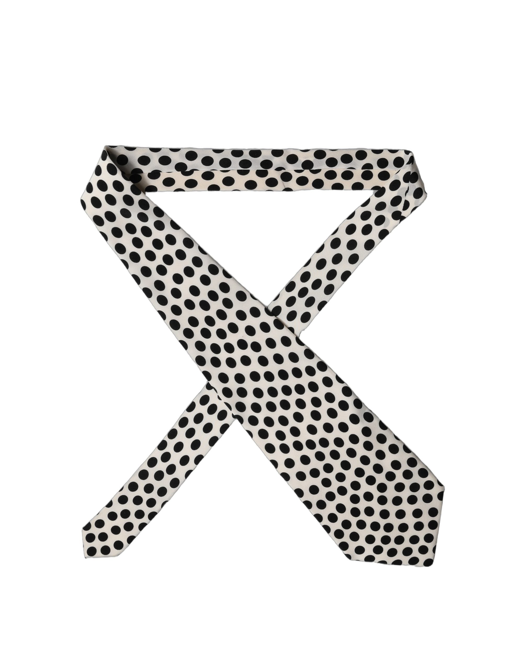 White Black Polka Dot Silk Adjustable Women Necktie Tie