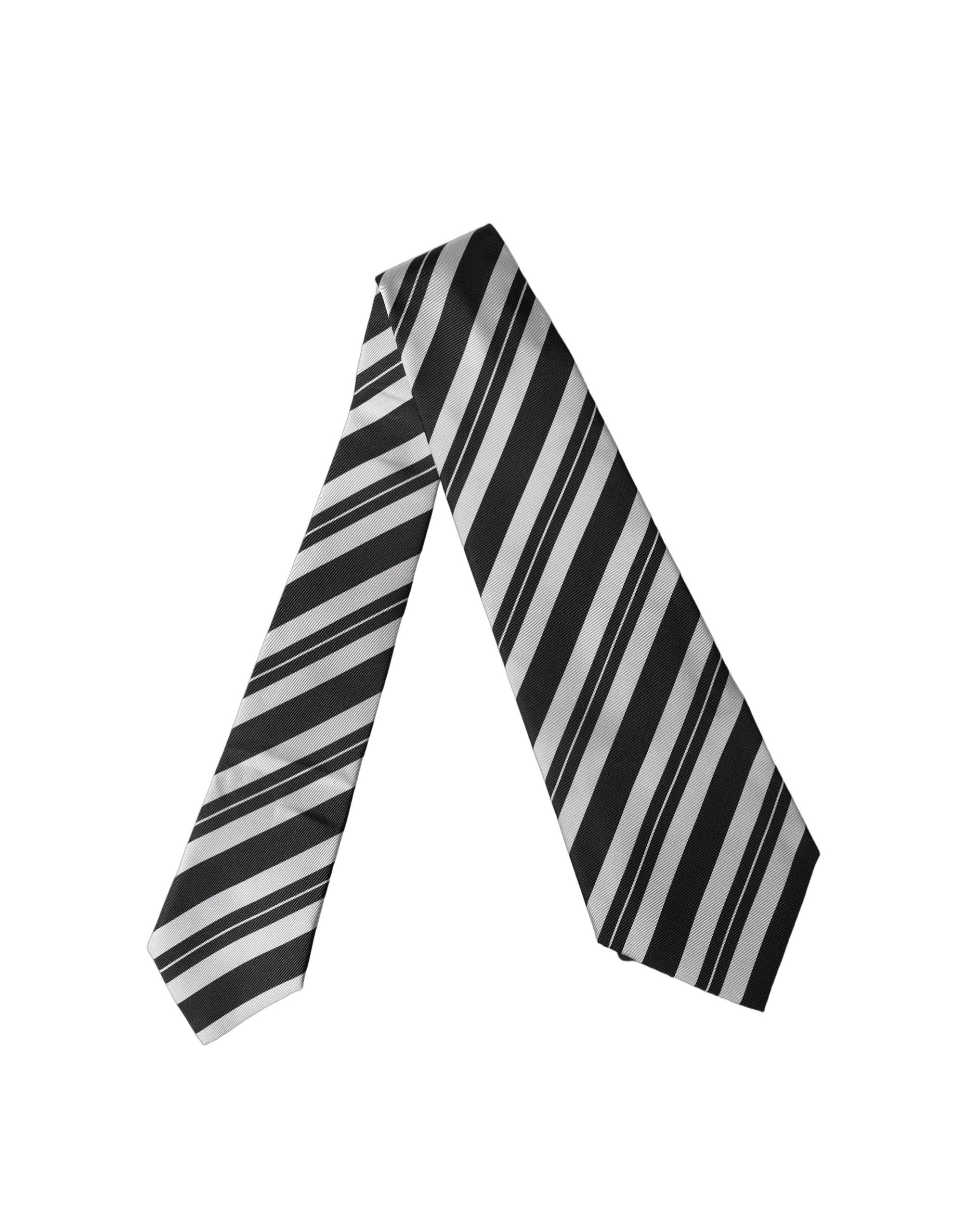 Black White Stripes Silk Adjustable Women Necktie Tie