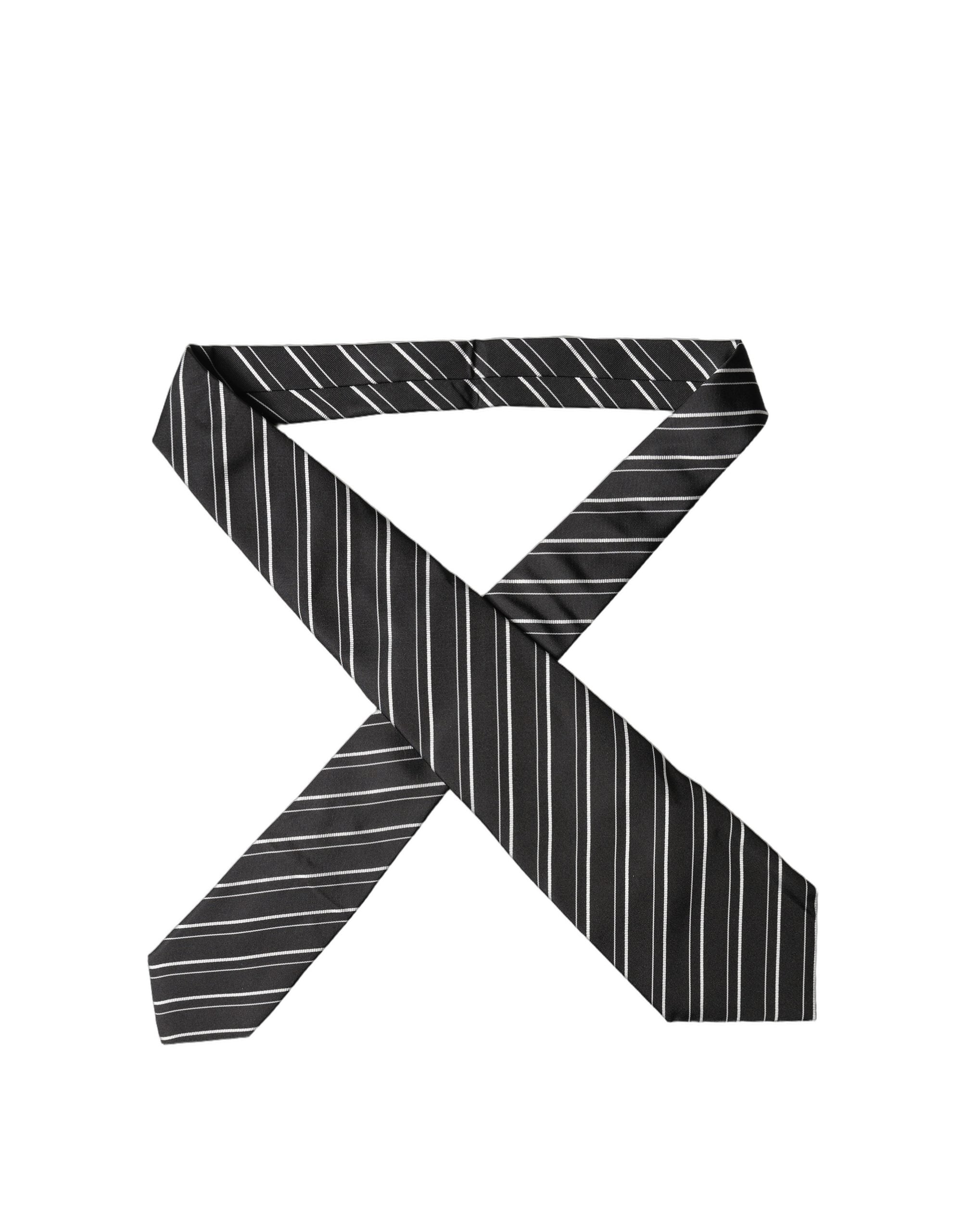 Black White Stripes Silk Adjustable Women Necktie Tie