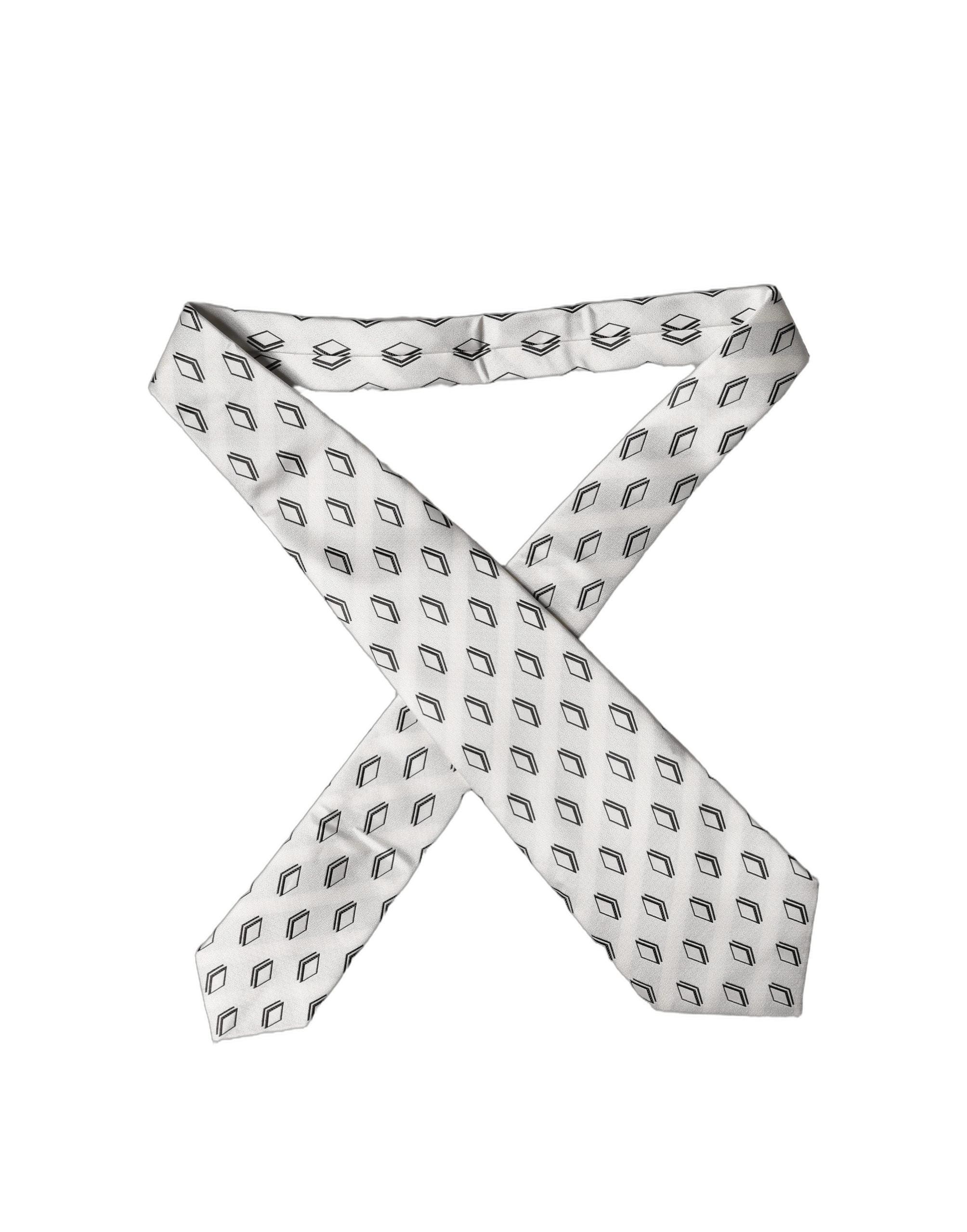 White Patterned Silk Adjustable Women Tied Necktie Tie