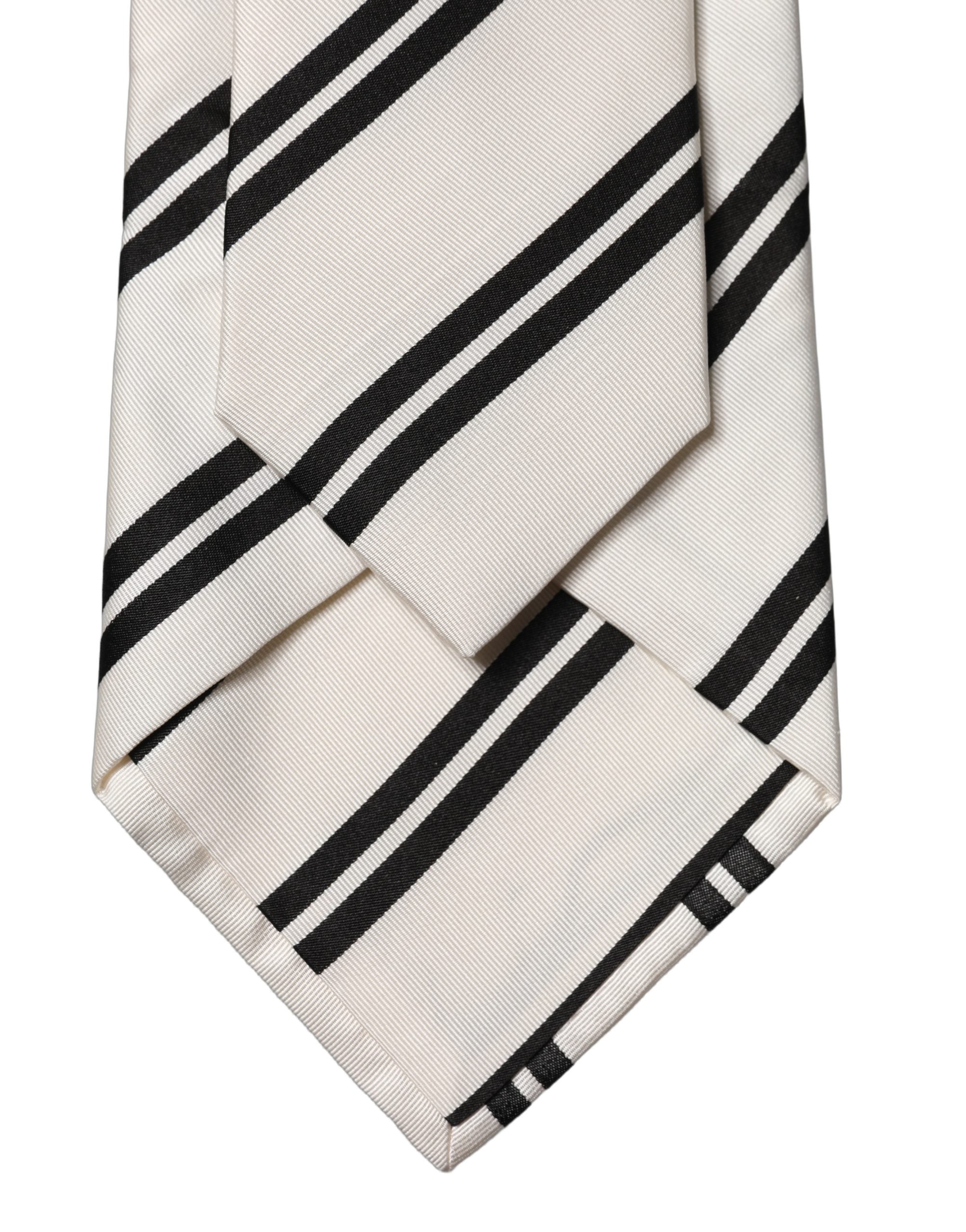 White Black Stripes Silk Adjustable Women Necktie Tie