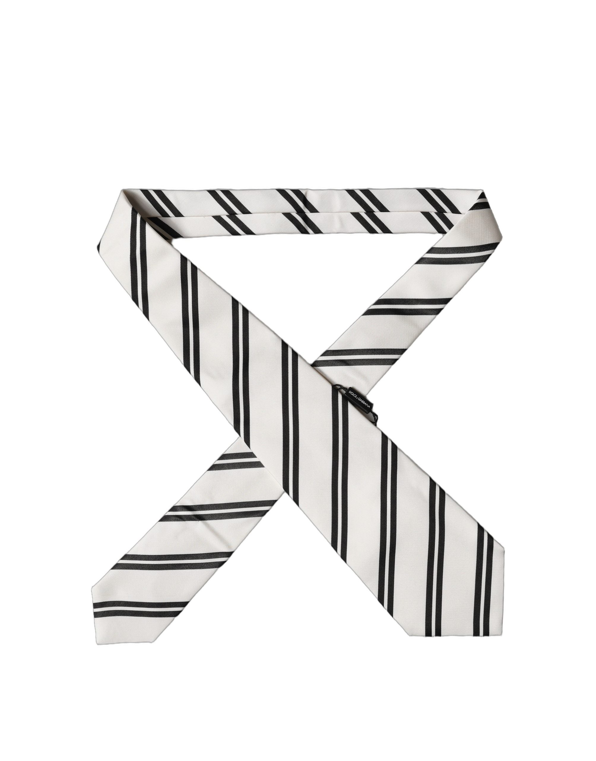 White Black Stripes Silk Adjustable Women Necktie Tie