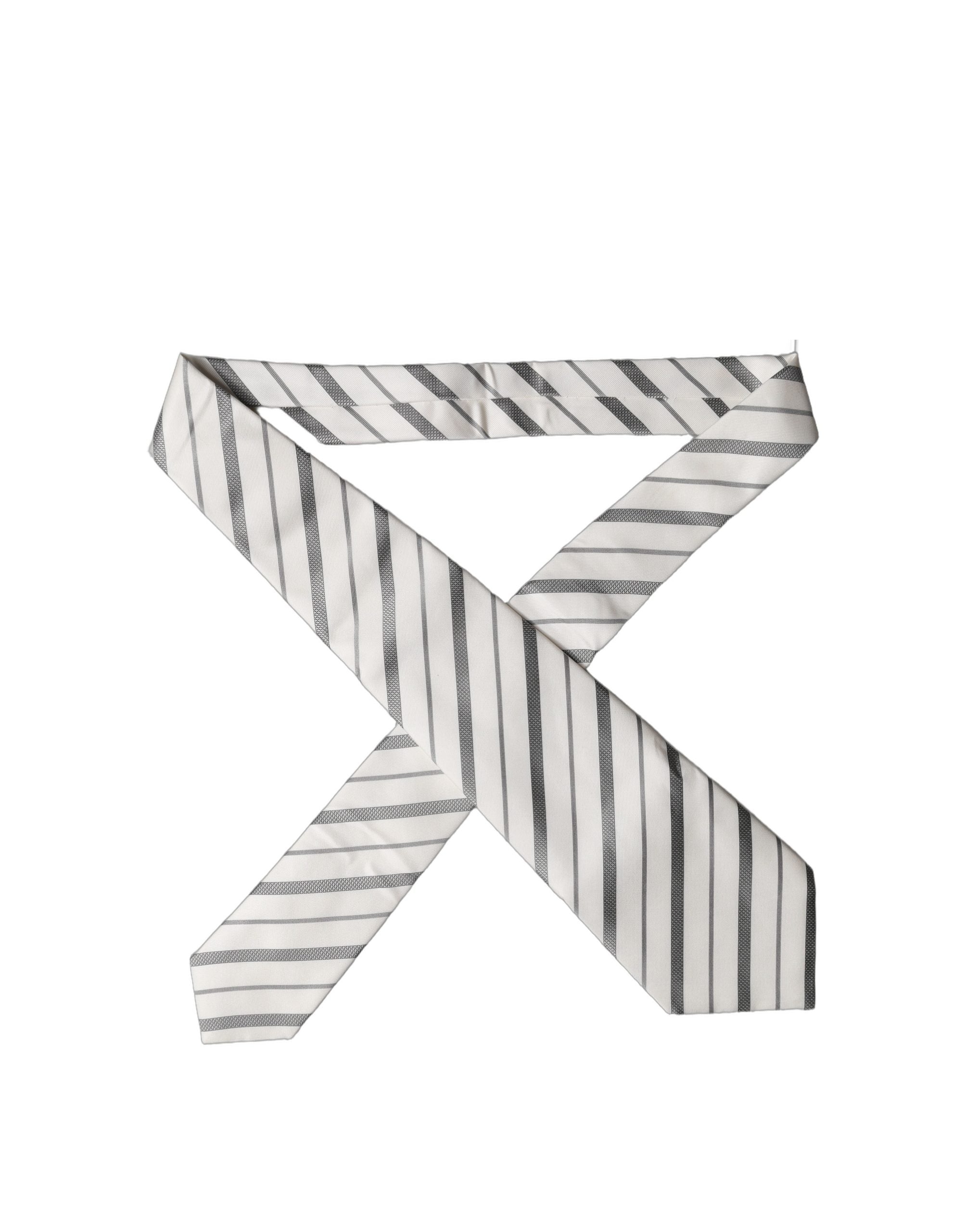 Black White Stripes Silk Adjustable Women Necktie Tie