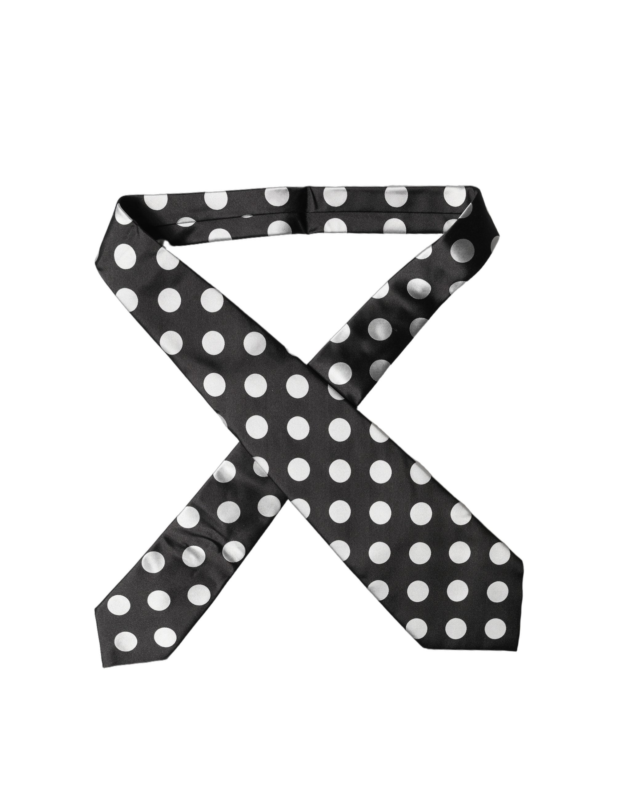 Black White Polka Dot Silk Adjustable Women Necktie Tie