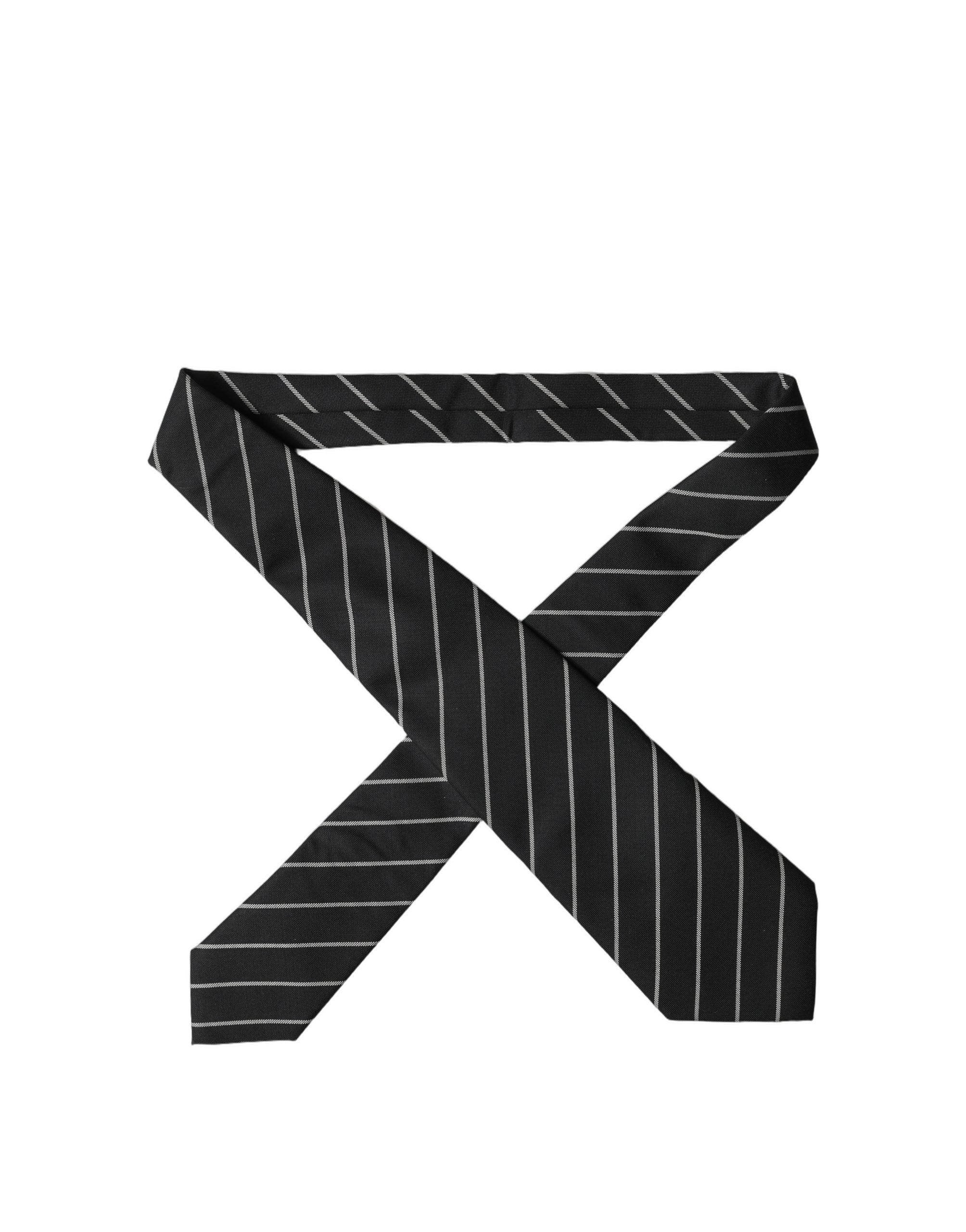 Black White Stripes Wool Adjustable Women Necktie Tie