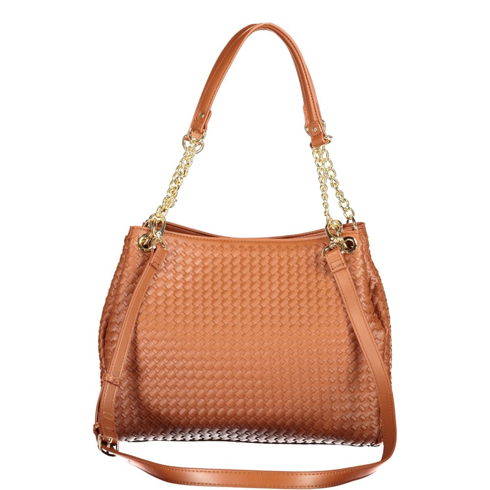 Brown Polyurethane Women Bag With Shoulder Handles