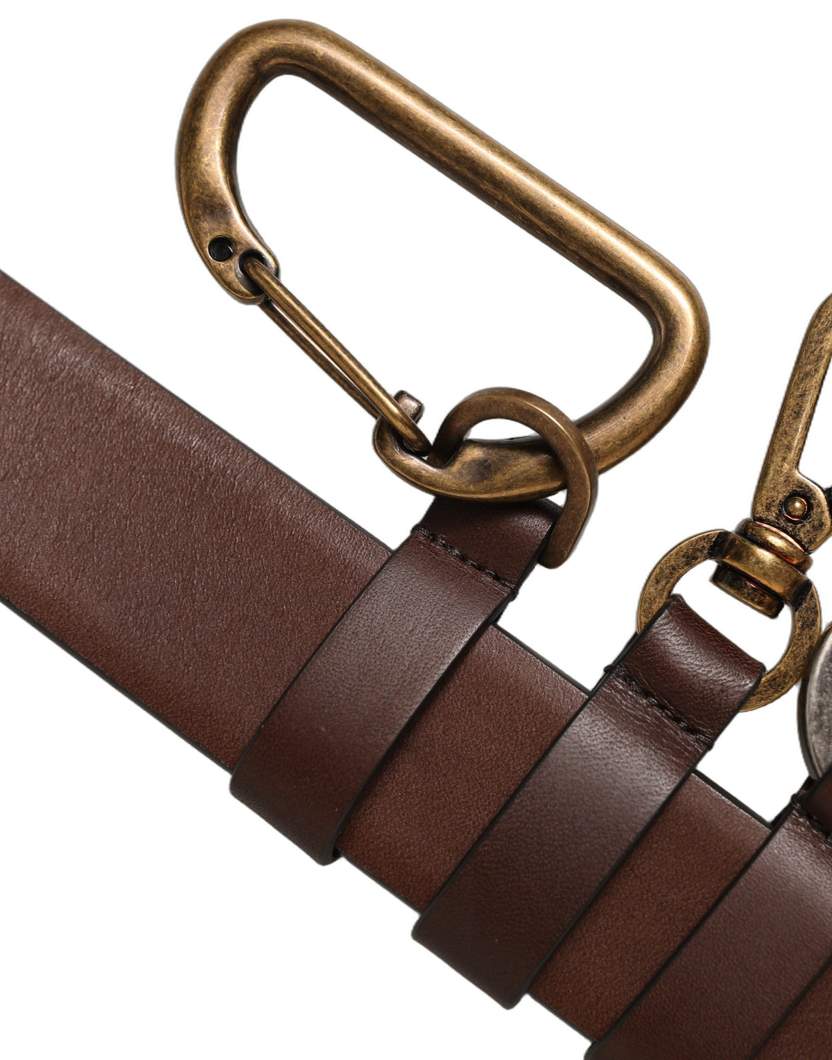 Men Brown Leather Gold Buckle Carabine Belt