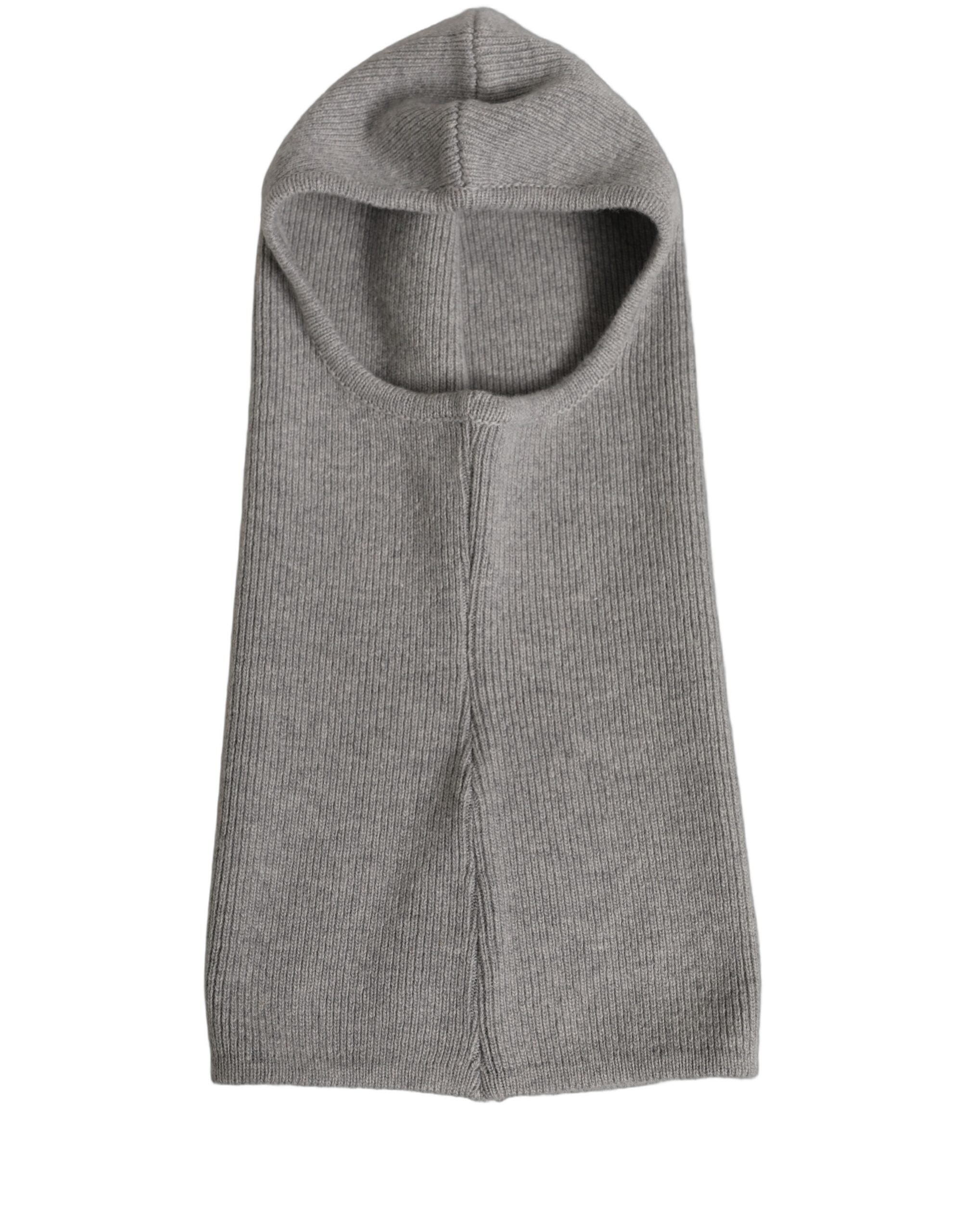 Men Grey Wool Ribbed Knit Balaclava Wrap One Size Hat