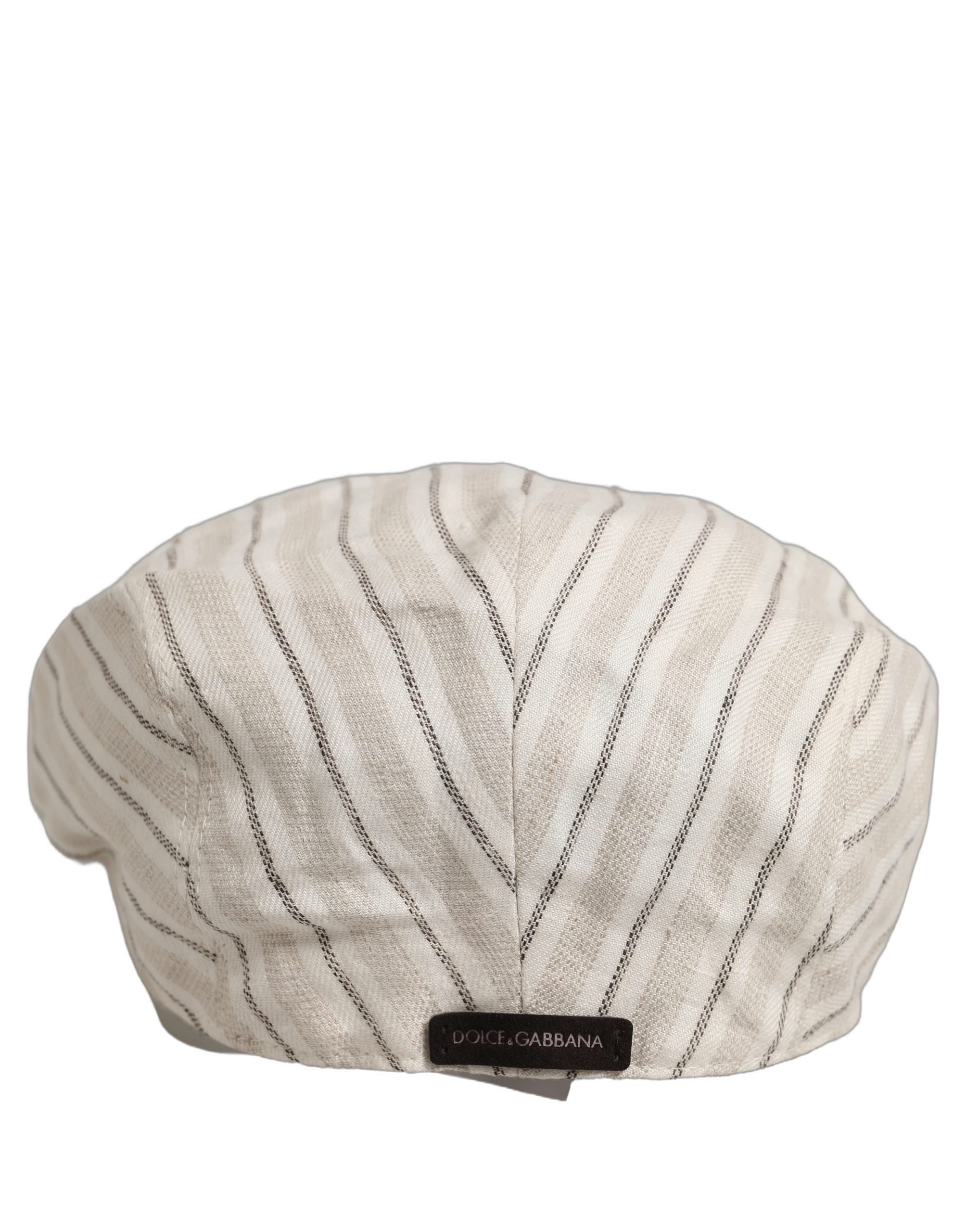 Men Off White Striped Linen Newsboy Capello Hat