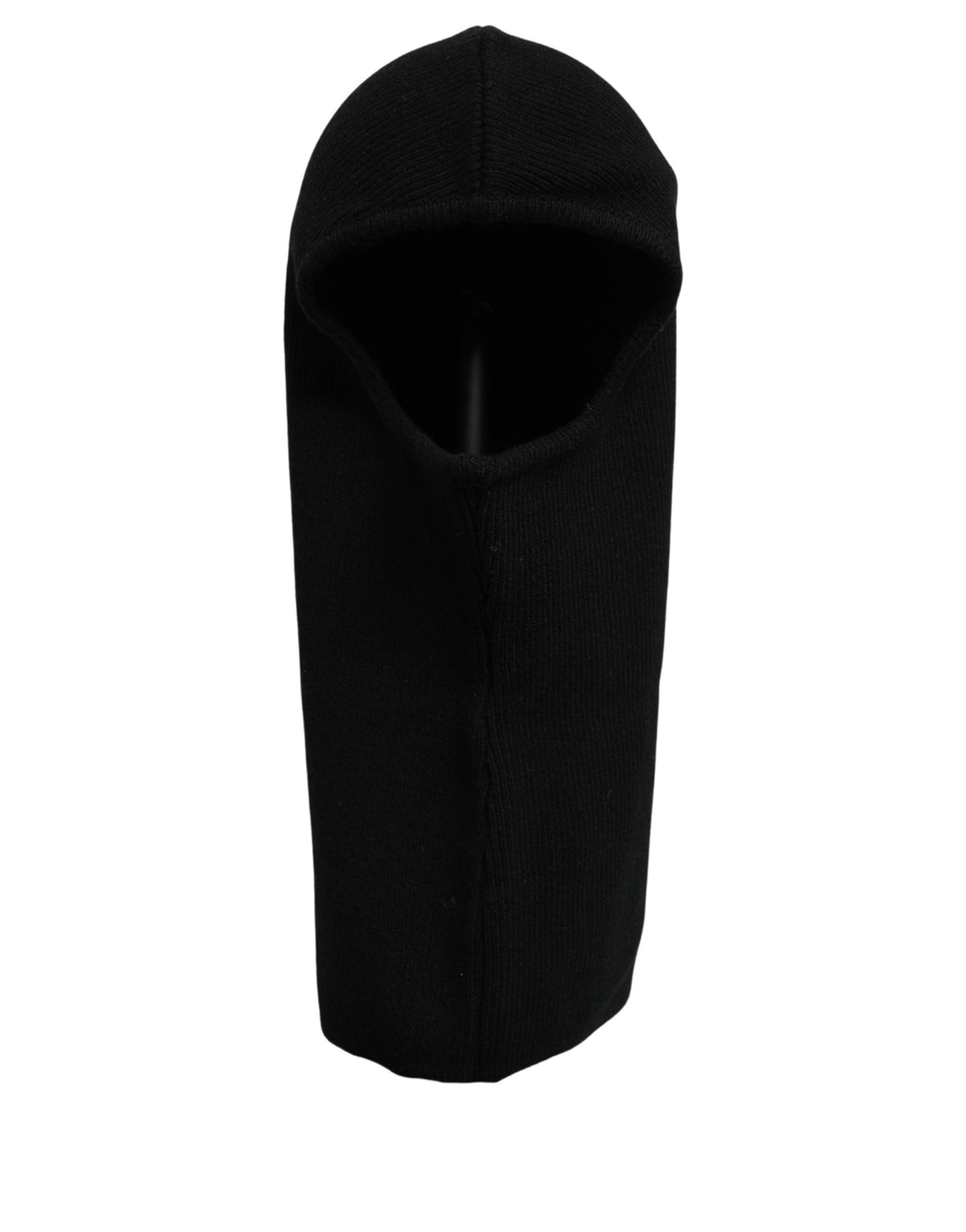 Men Black Wool Ribbed Knit Balaclava Wrap One Size Hat