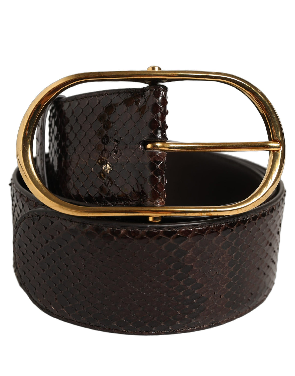 Brown Python Leather Gold Metal Buckle Belt