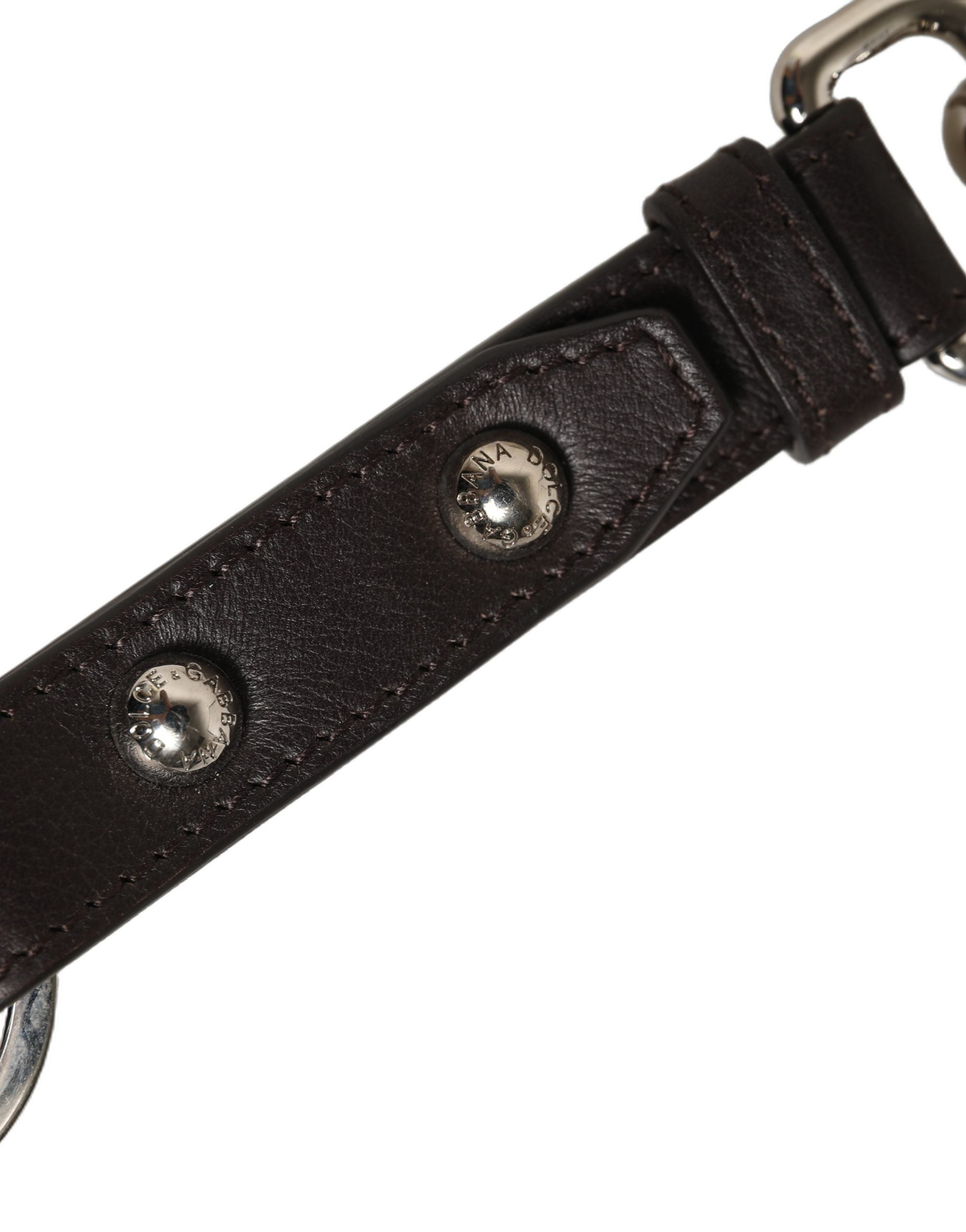 Black Plain Leather Silver Brass Keyring Holder Keychain