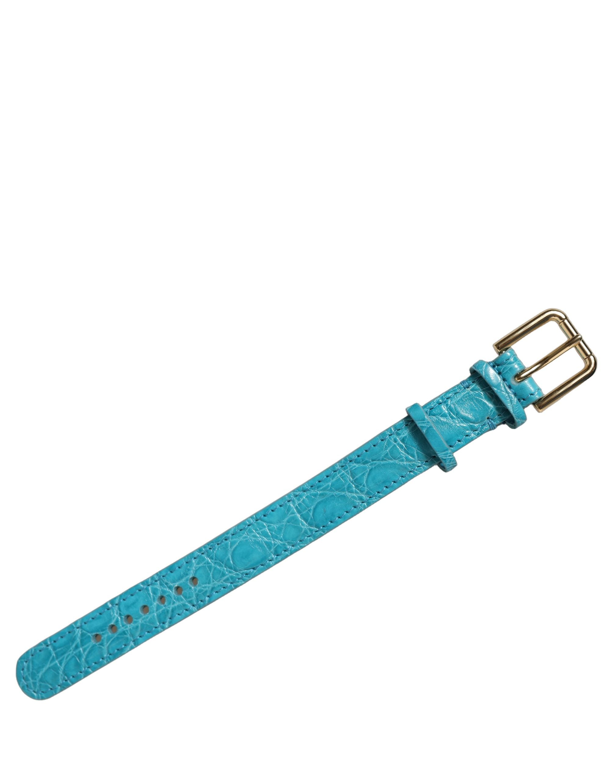 Turquoise Texture Leather Gold Buckle Belt Strap Bracelet