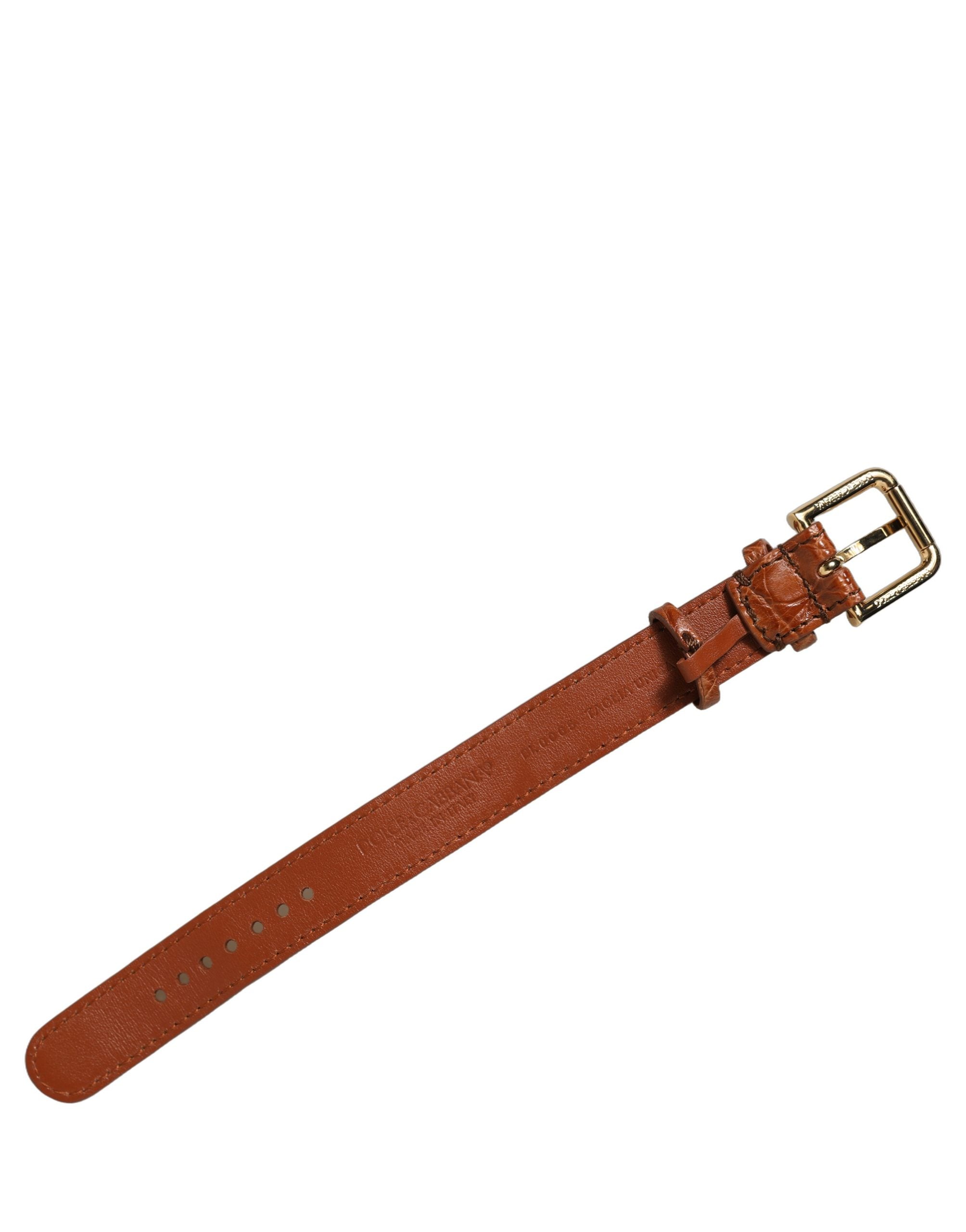 Brown Textured Leather Gold Buckle Belt Strap Bracelet