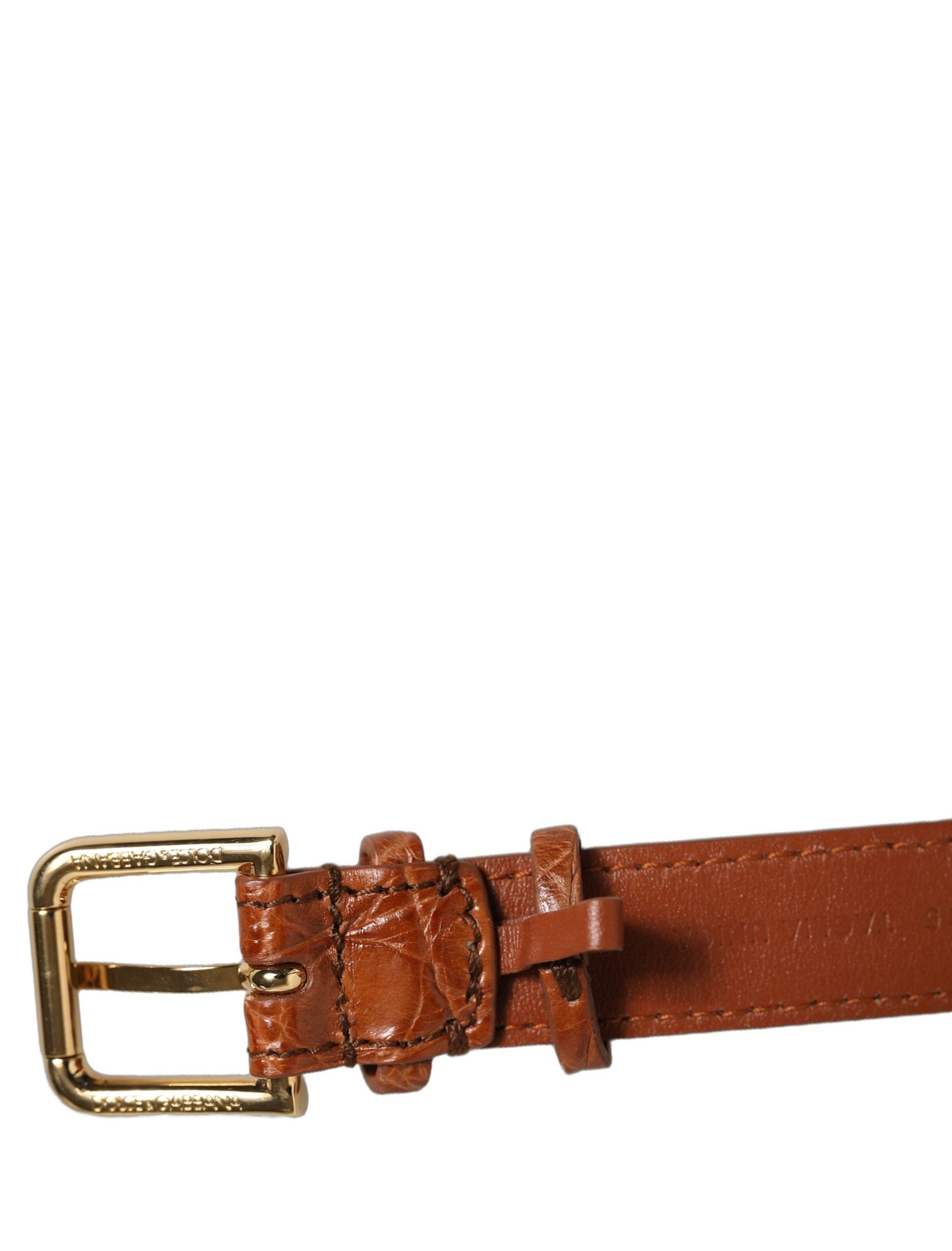 Brown Textured Leather Gold Buckle Belt Strap Bracelet
