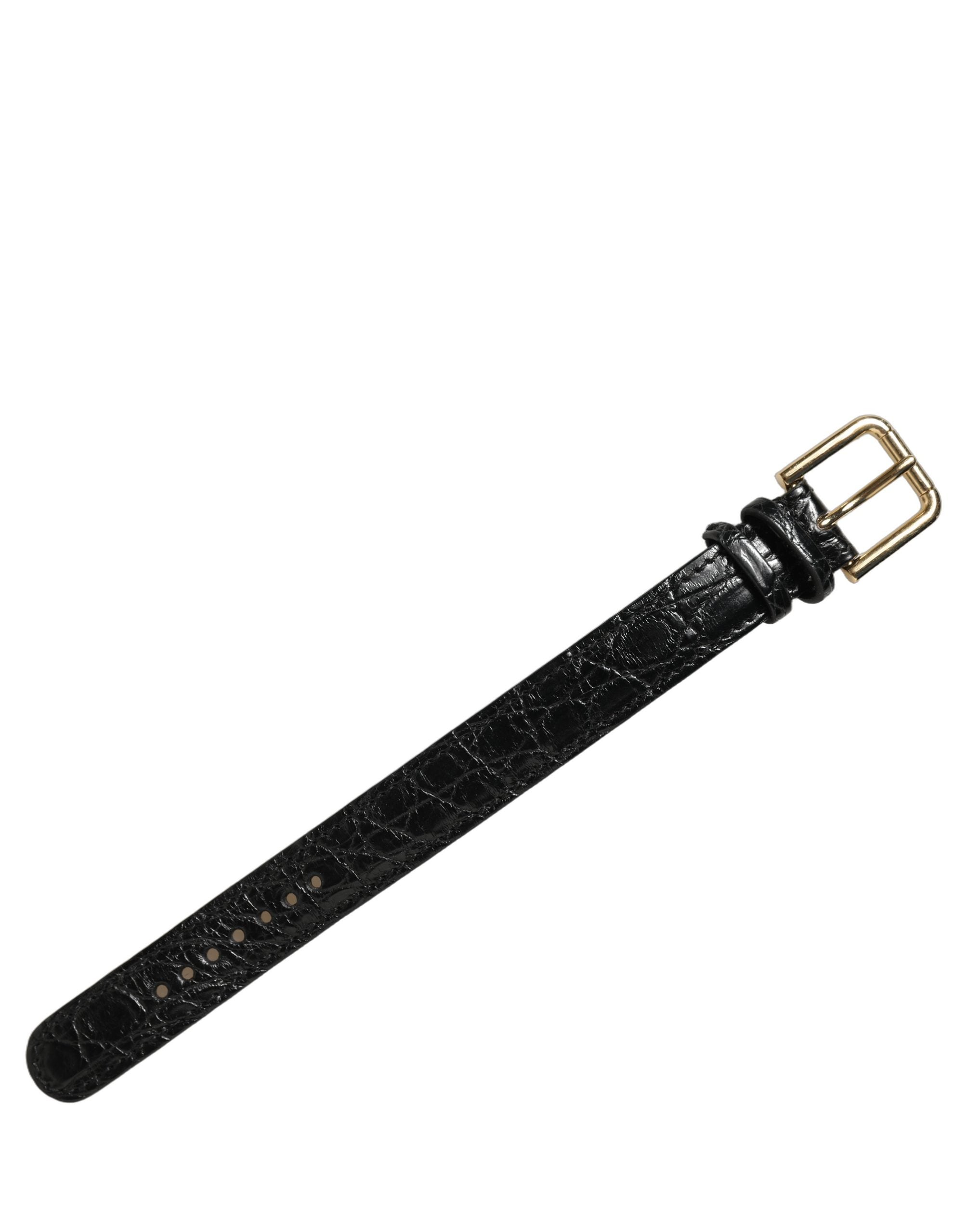 Black Textured Leather Gold Buckle Belt Strap Bracelet