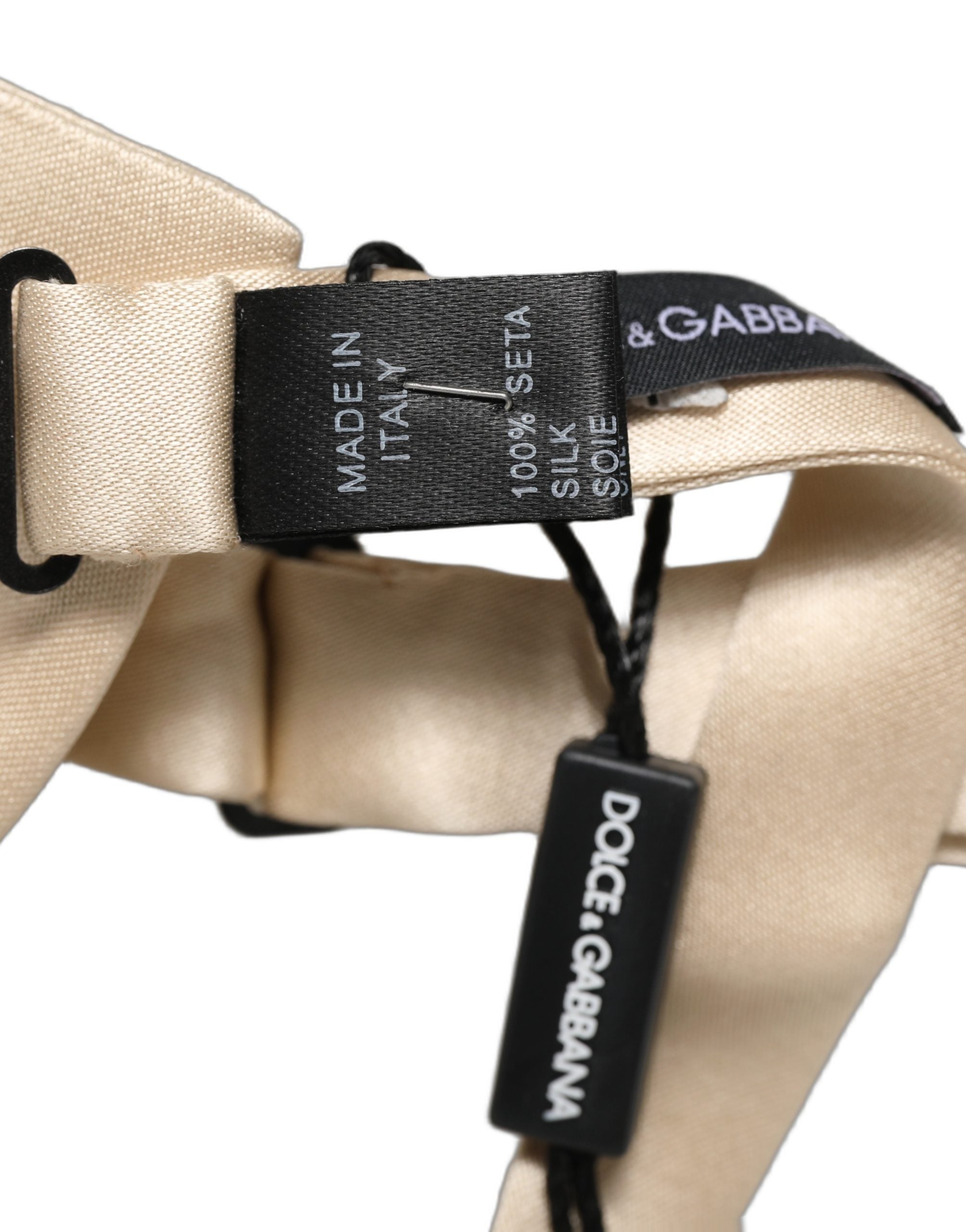 Men Beige 100% Silk Adjustable Neck Papillon Bow Tie