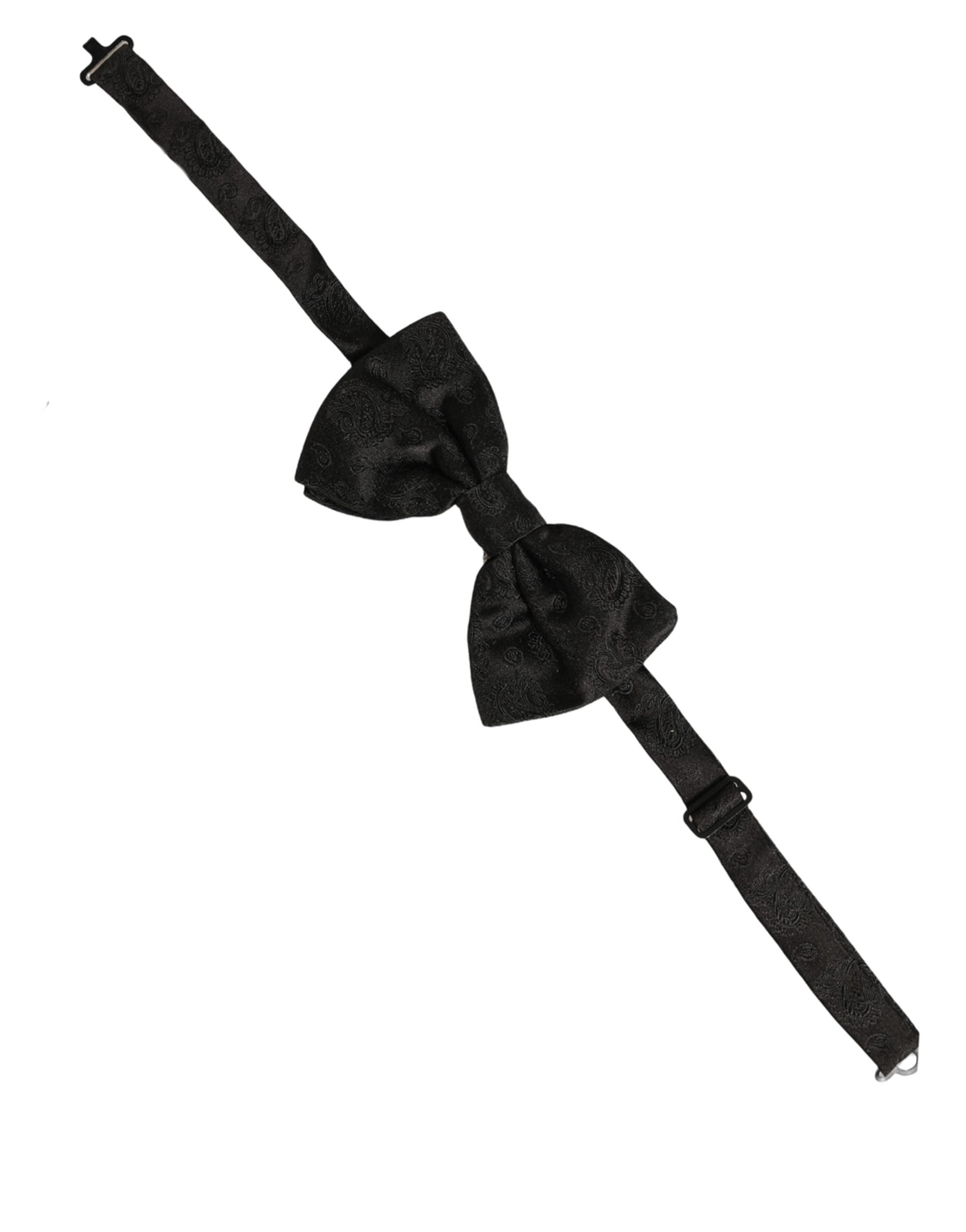 Men Black Paisley Silk Adjustable Neck Papillon Bow Tie
