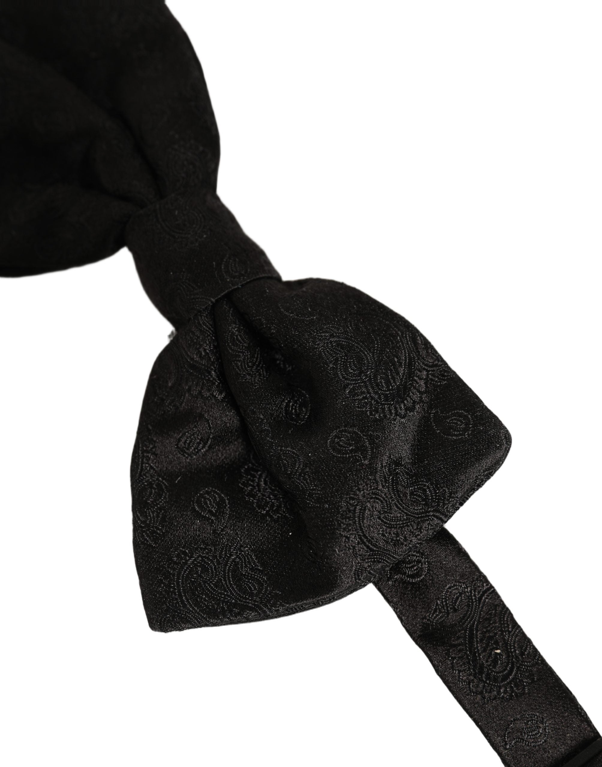 Men Black Paisley Silk Adjustable Neck Papillon Bow Tie