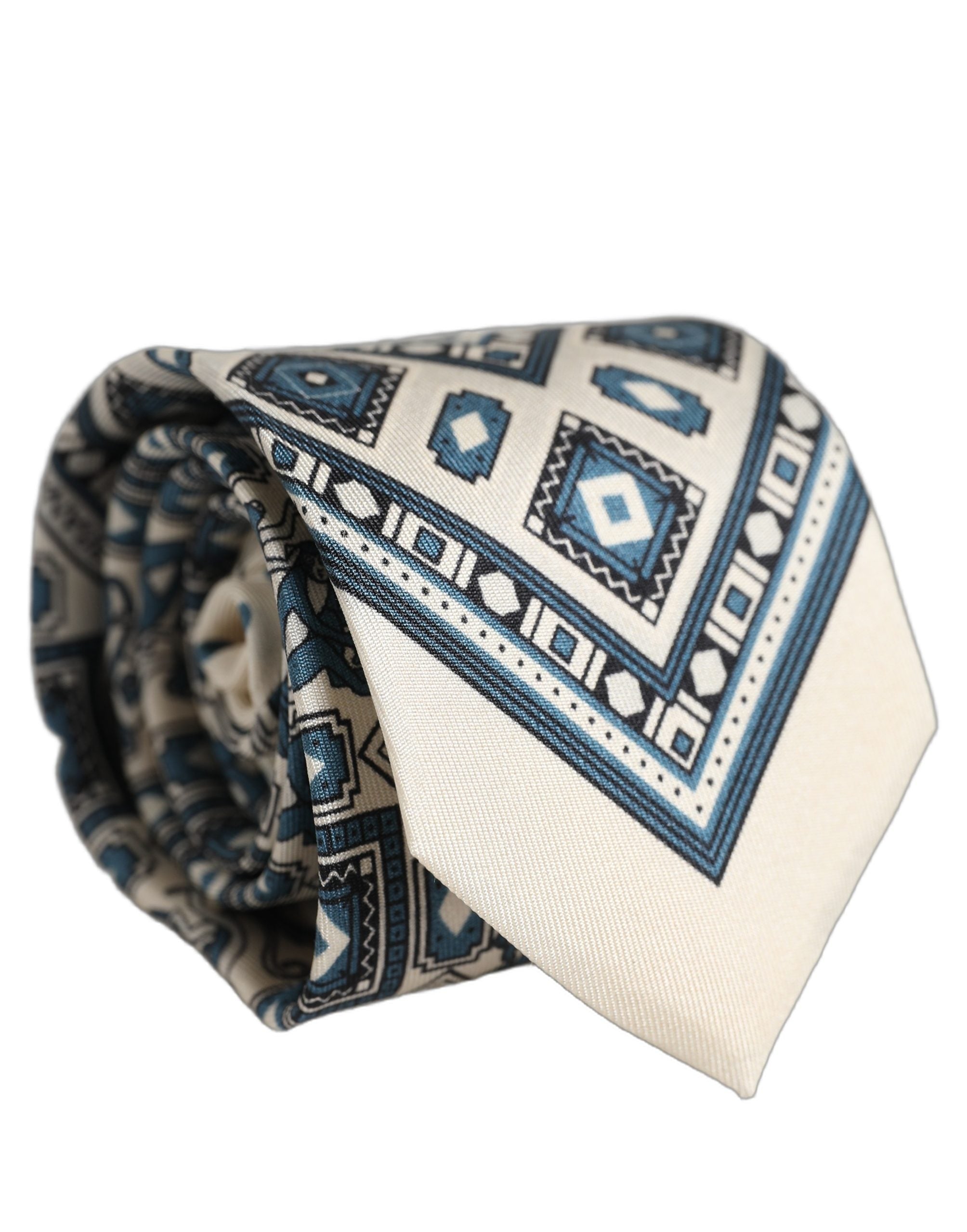 Men Off White Blue Geometric Adjustable Tied Necktie Tie
