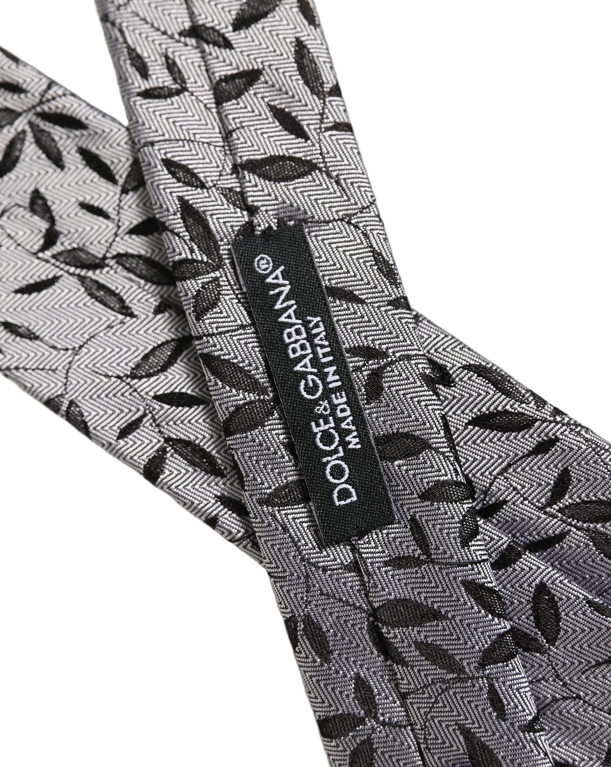 Men Gray Leaf Pattern Silk Adjustable Tied Necktie Tie