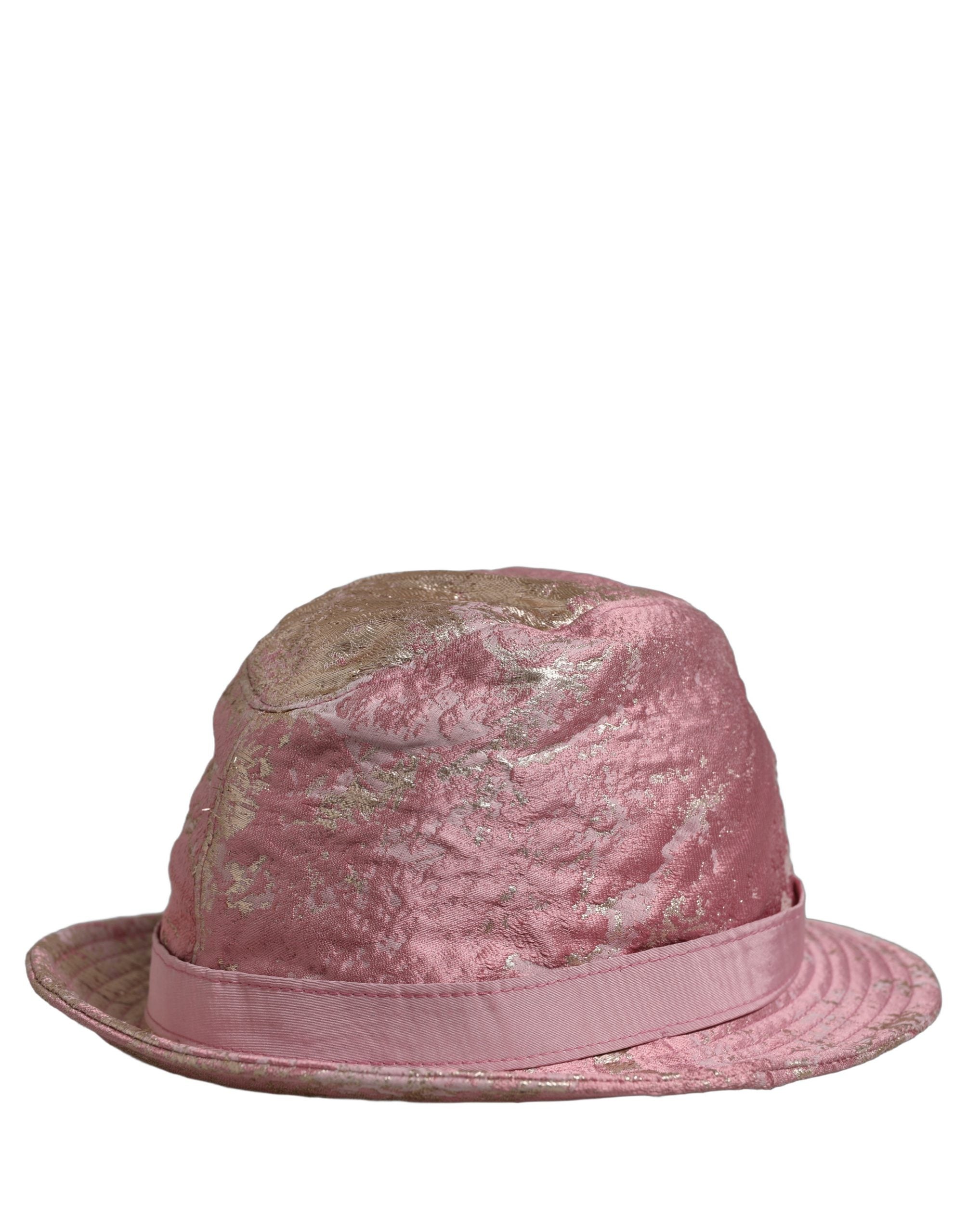 Pink Metallic Jacquard Pattern Bucket Capello Hat