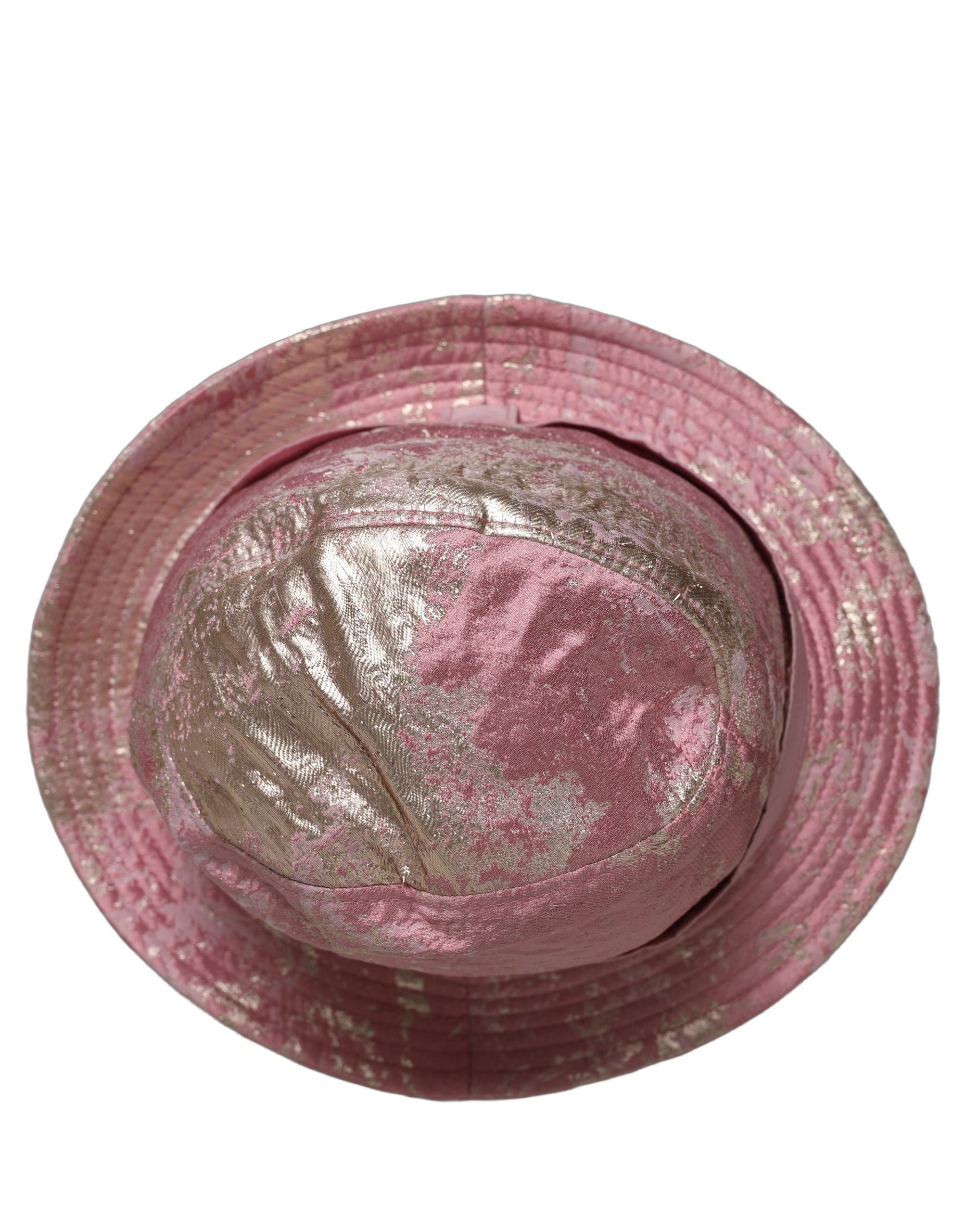 Pink Metallic Jacquard Pattern Bucket Capello Hat