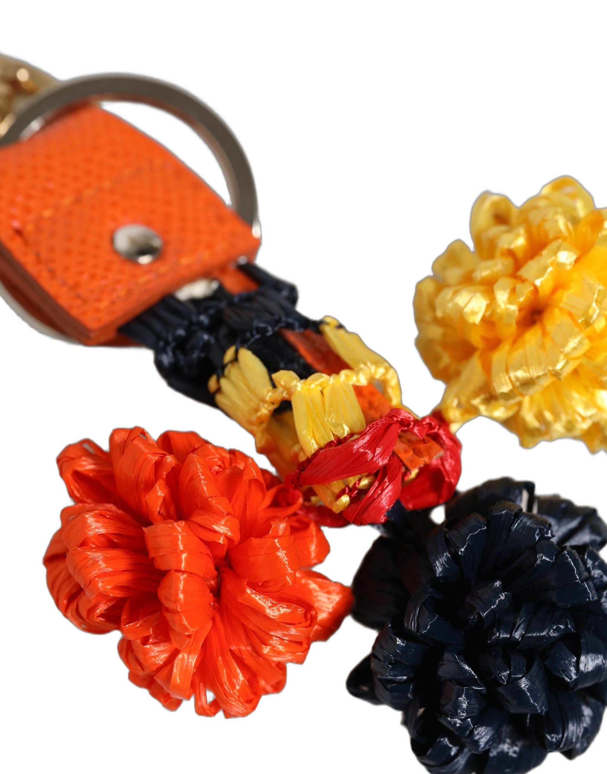 Raffia Leather Clasp Finder Chain Keyring Multicolor
