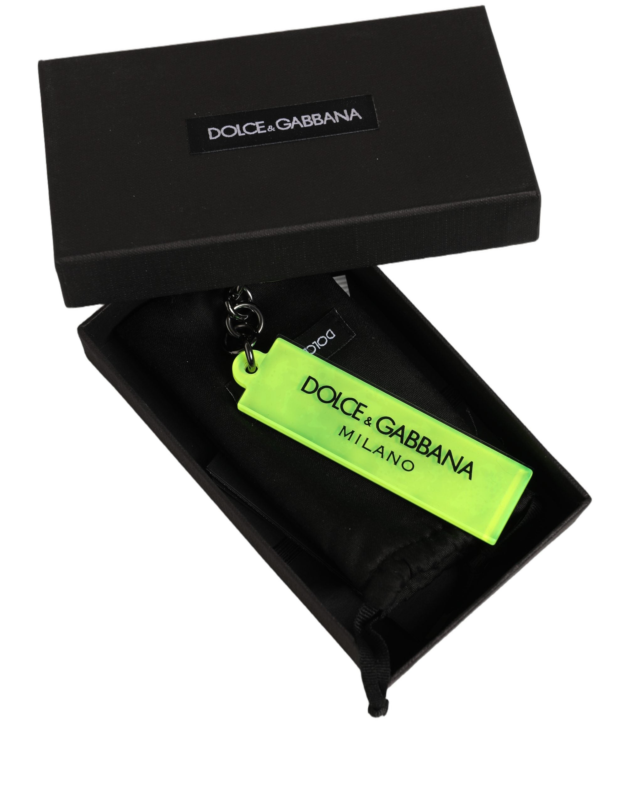 Neon Green Logo Print Charm Metal Keychain Keyring