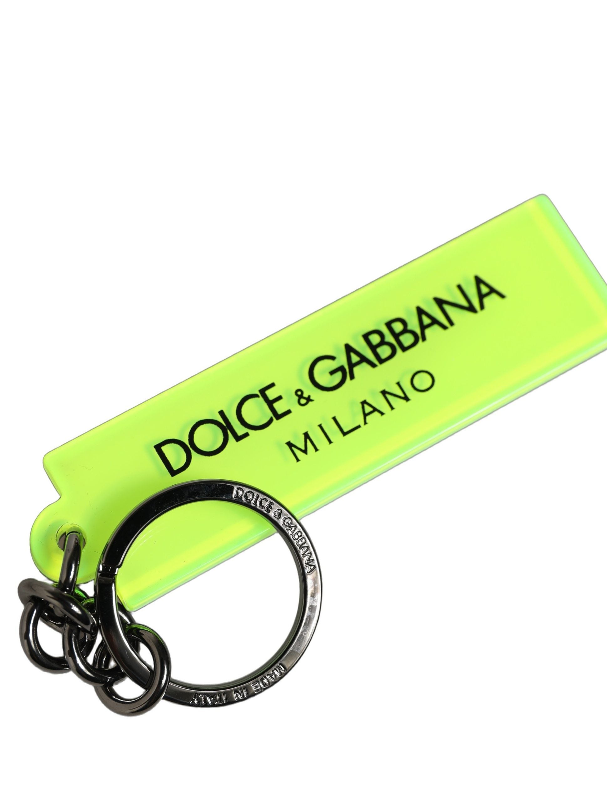 Neon Green Logo Print Charm Metal Keychain Keyring