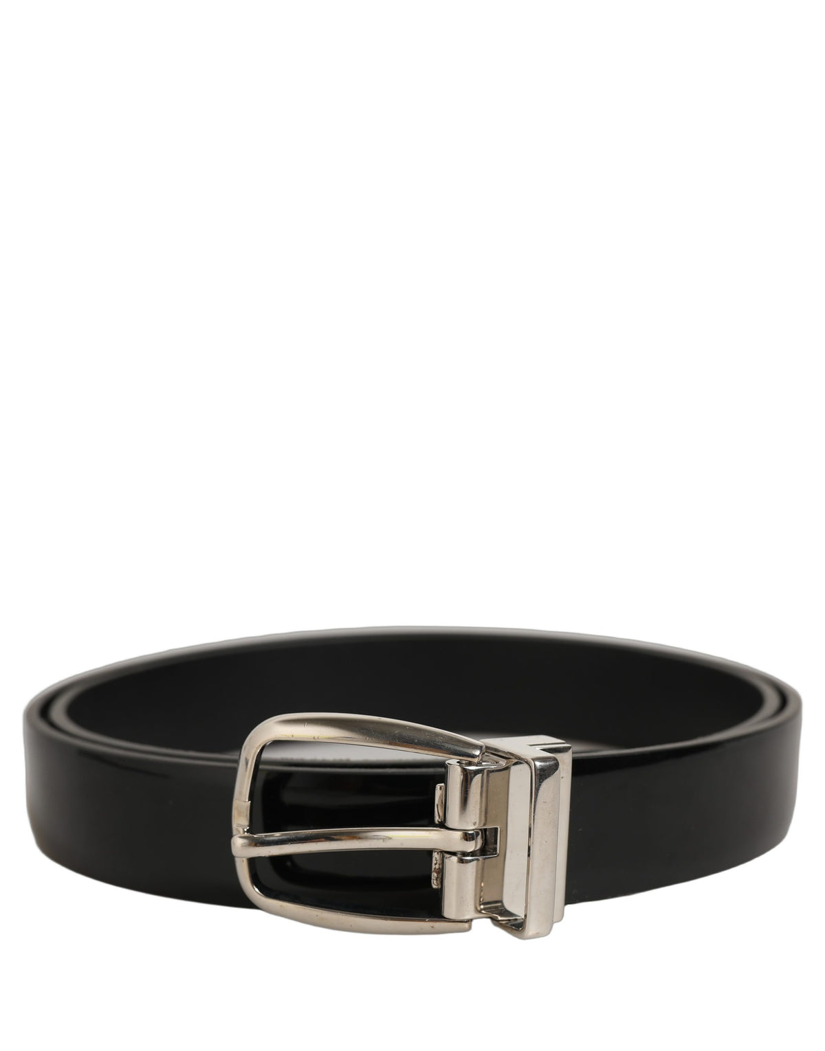 Black Classic Leather Silver Tone Buckle Belt