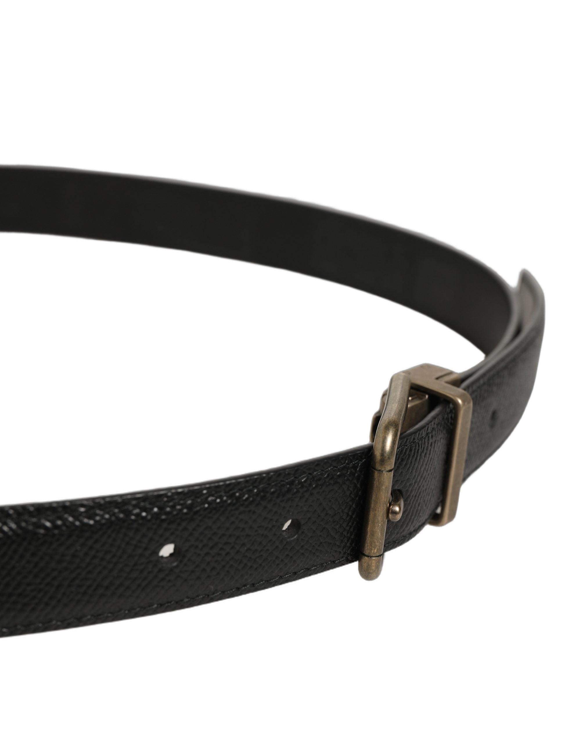 Men Black Calf Leather Gold Metal Buckle Belt