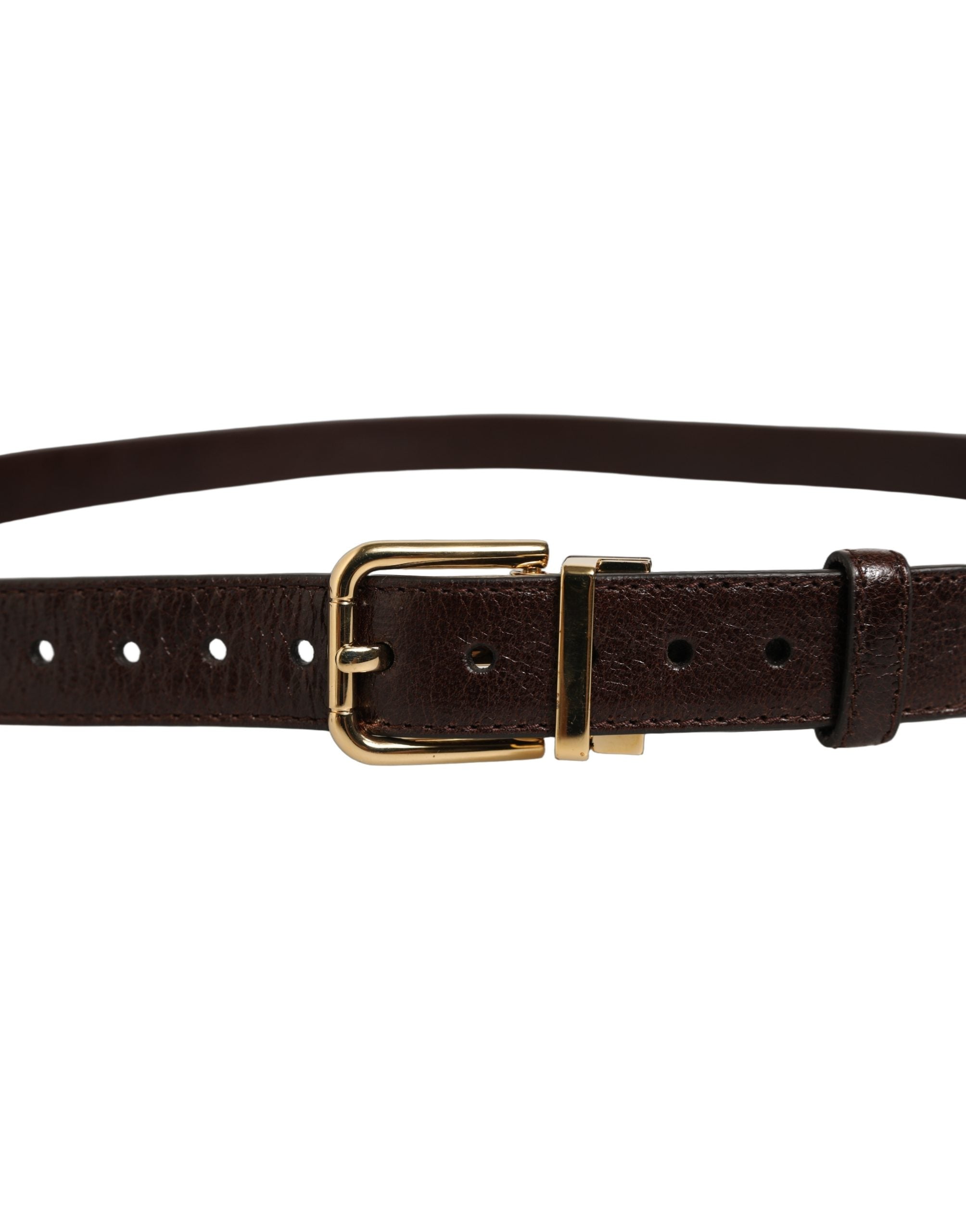 Men Brown Leather Gold Tone Metal Buckle Belt