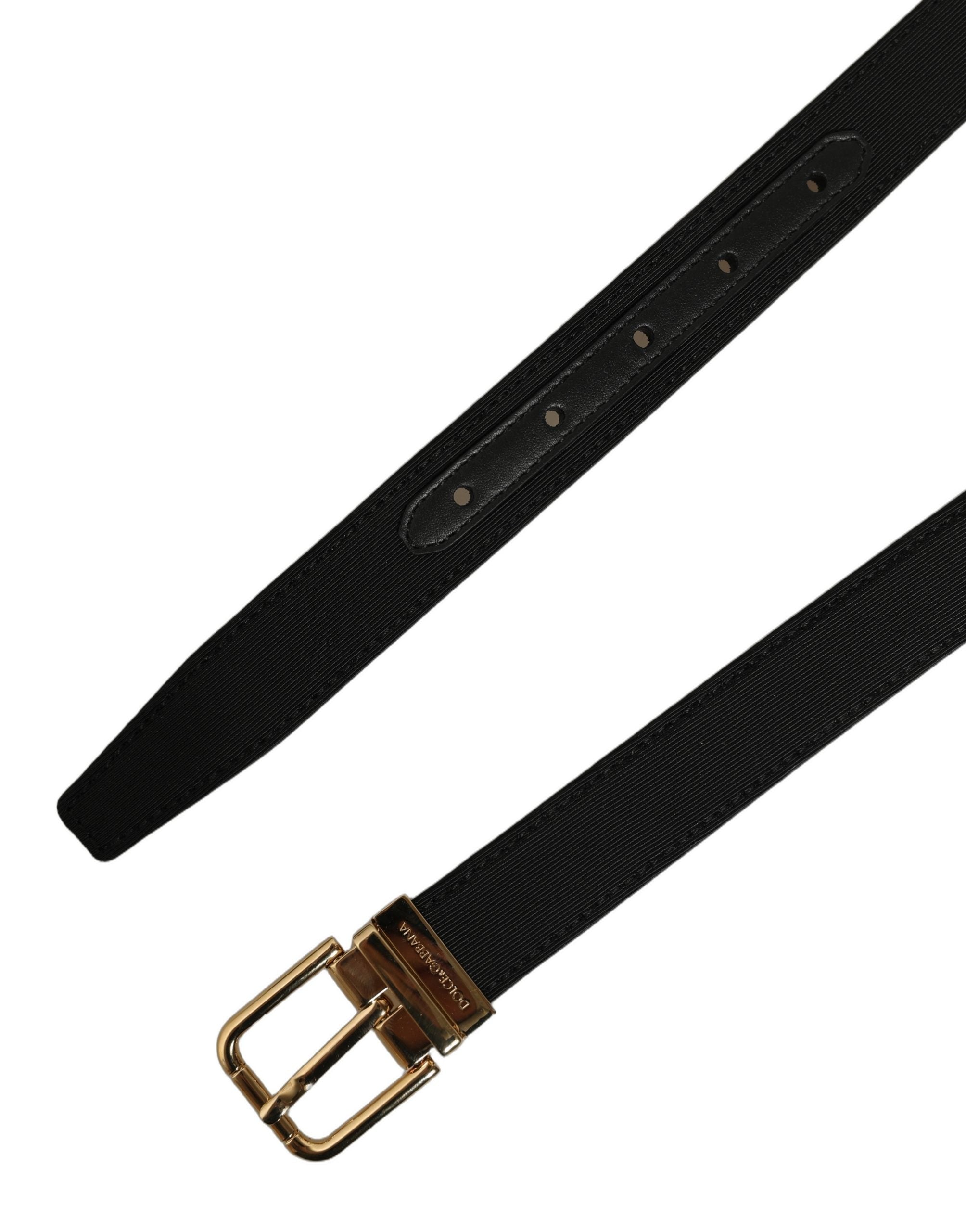 Black Canvas Leather Gold Metal Buckle Belt