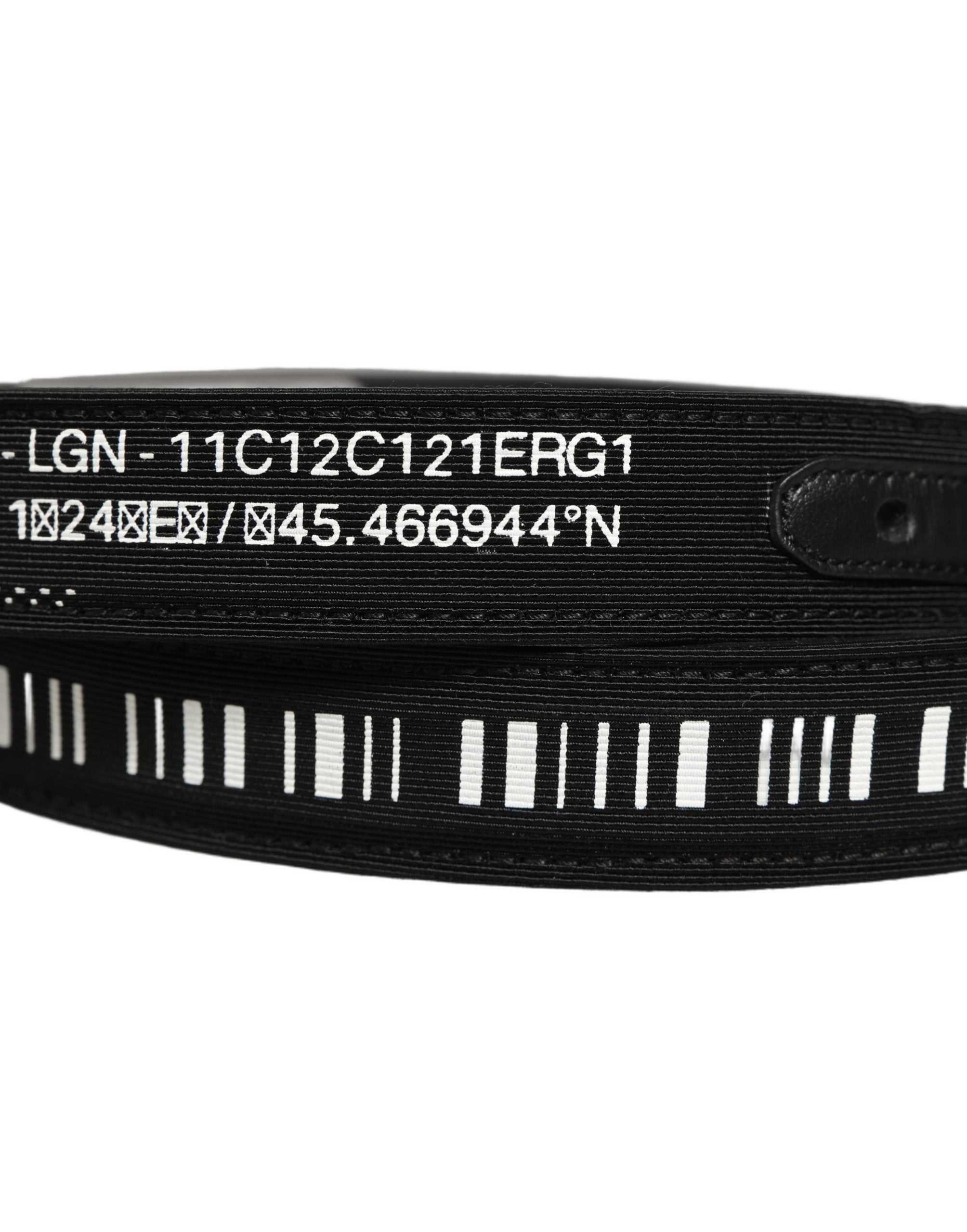 Black Fabric Leather Barcode Silver Buckle Belt