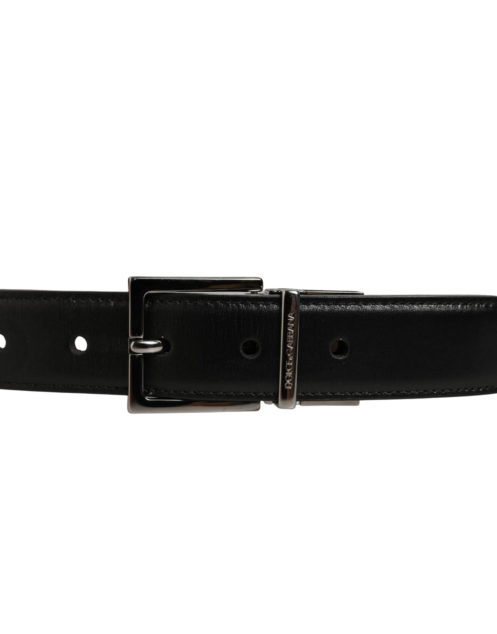 Black Classic Leather Silver Tone Buckle Belt