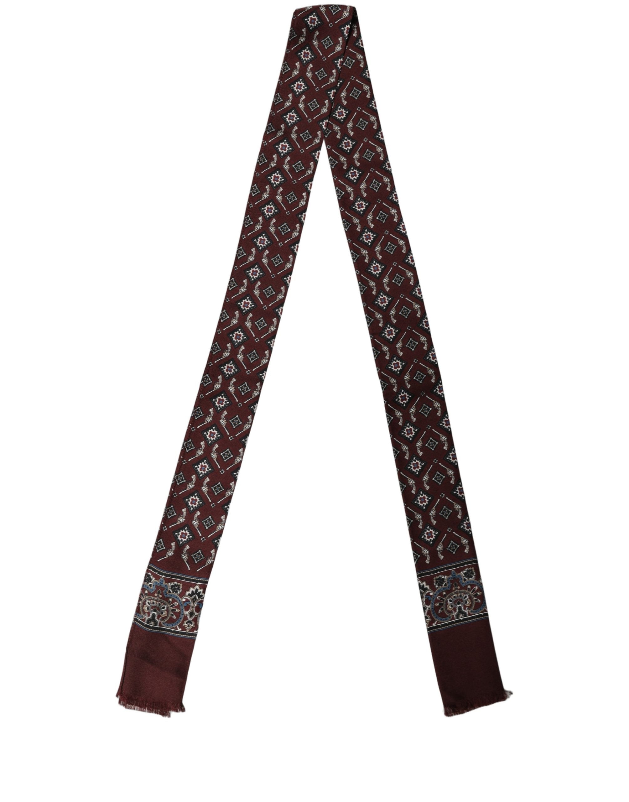 Burgundy Skinny Twilly Fringed Foulard Scarf