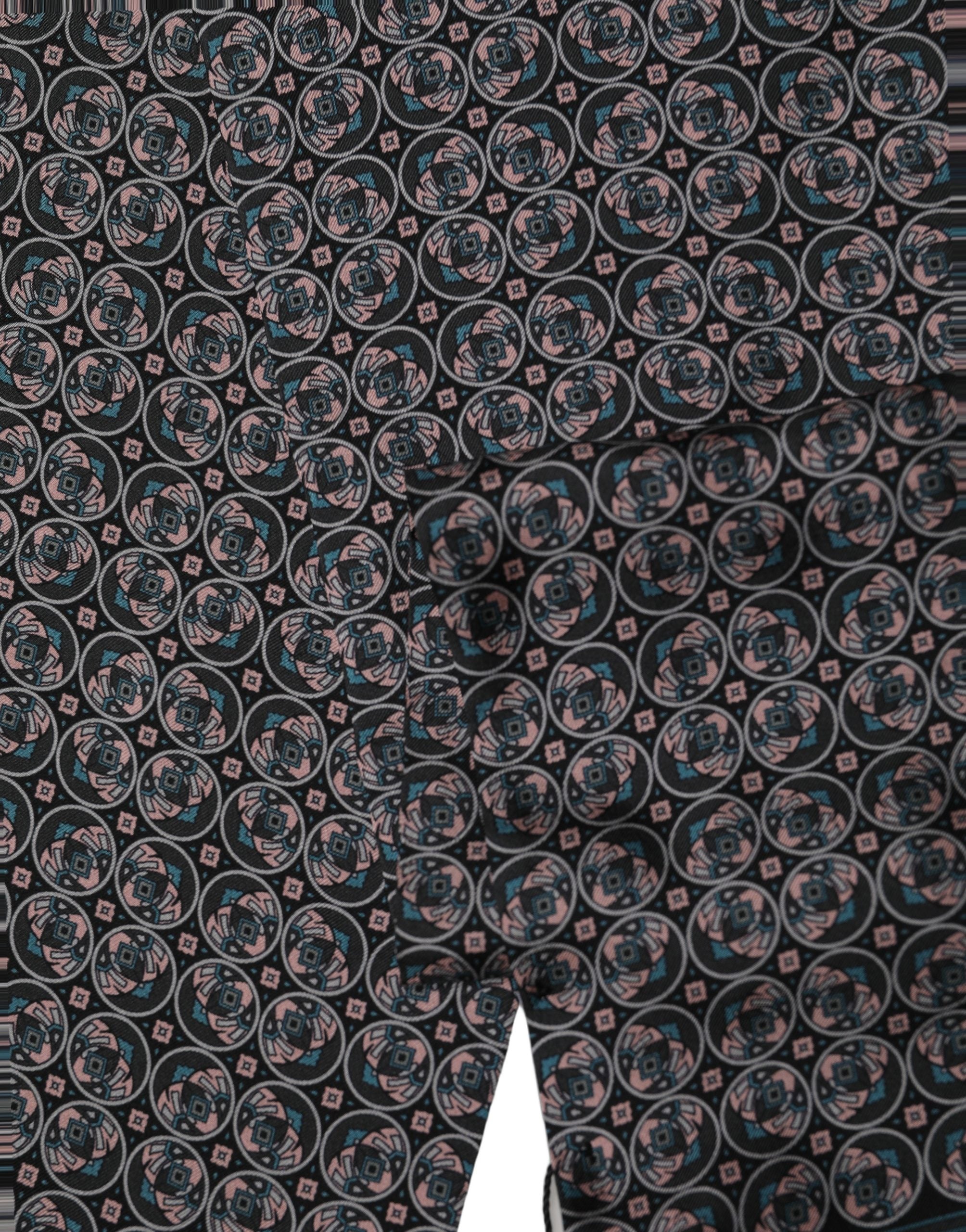 Black Silk Geometric Fringed Neck Shawl Scarf