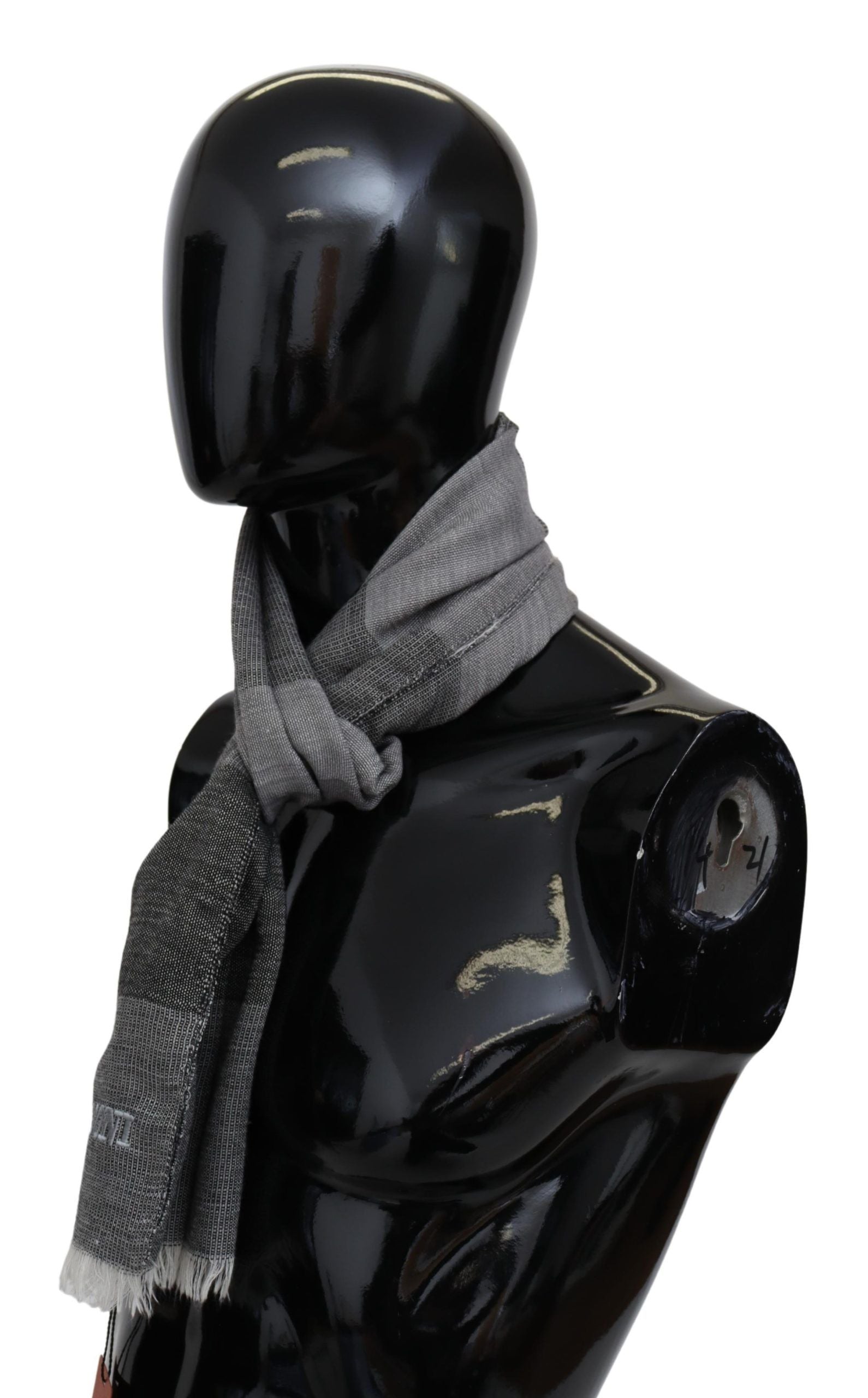 Gray Striped Wool Unisex Neck Wrap Fringes Scarf