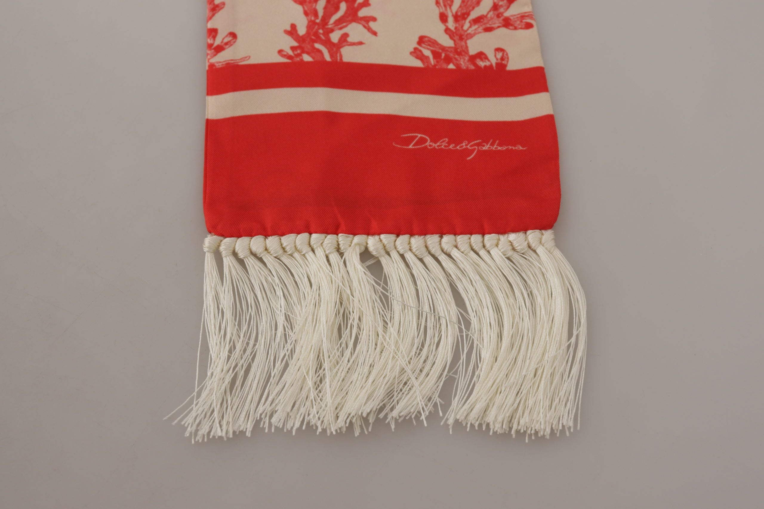 White Red Coral Print Shawl Wrap Fringe Scarf