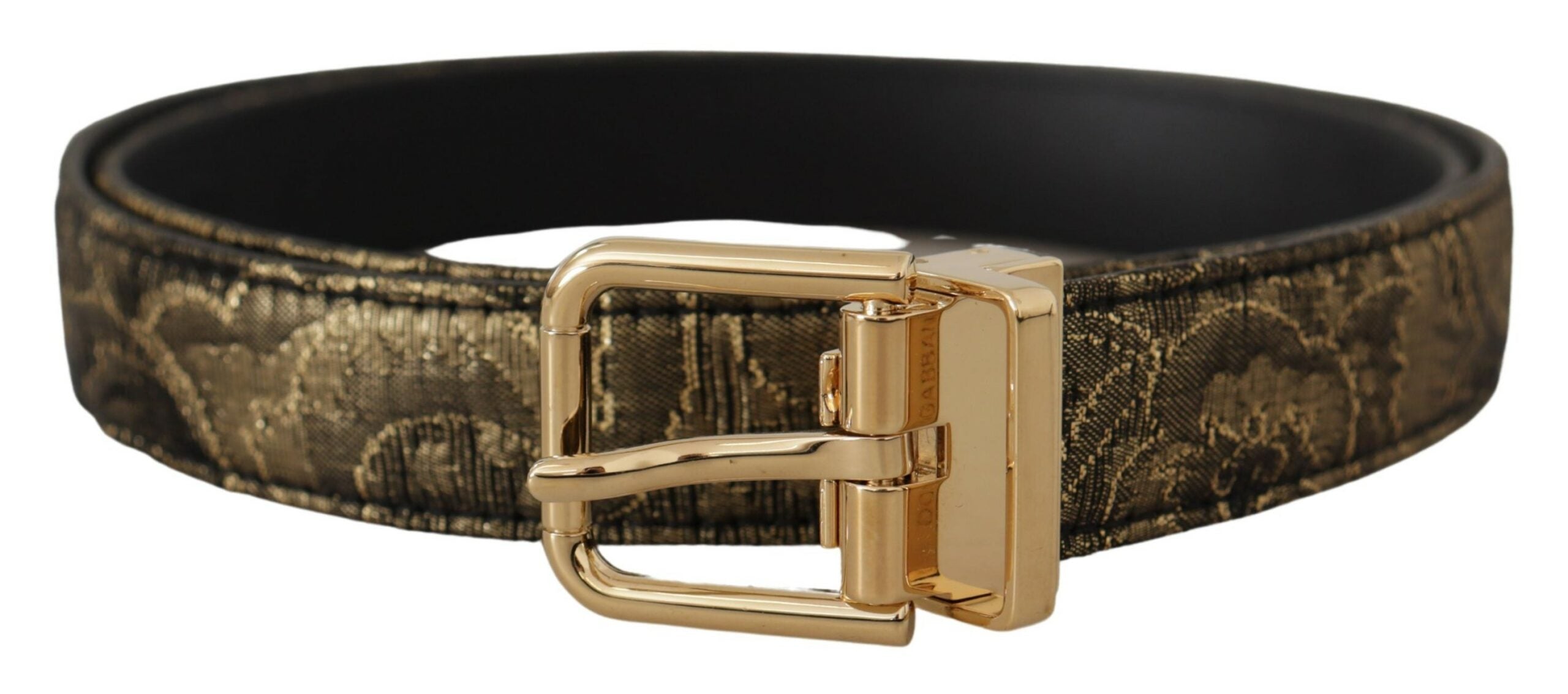 Black Two-toned Leather Gold Engraved Buckle Belt