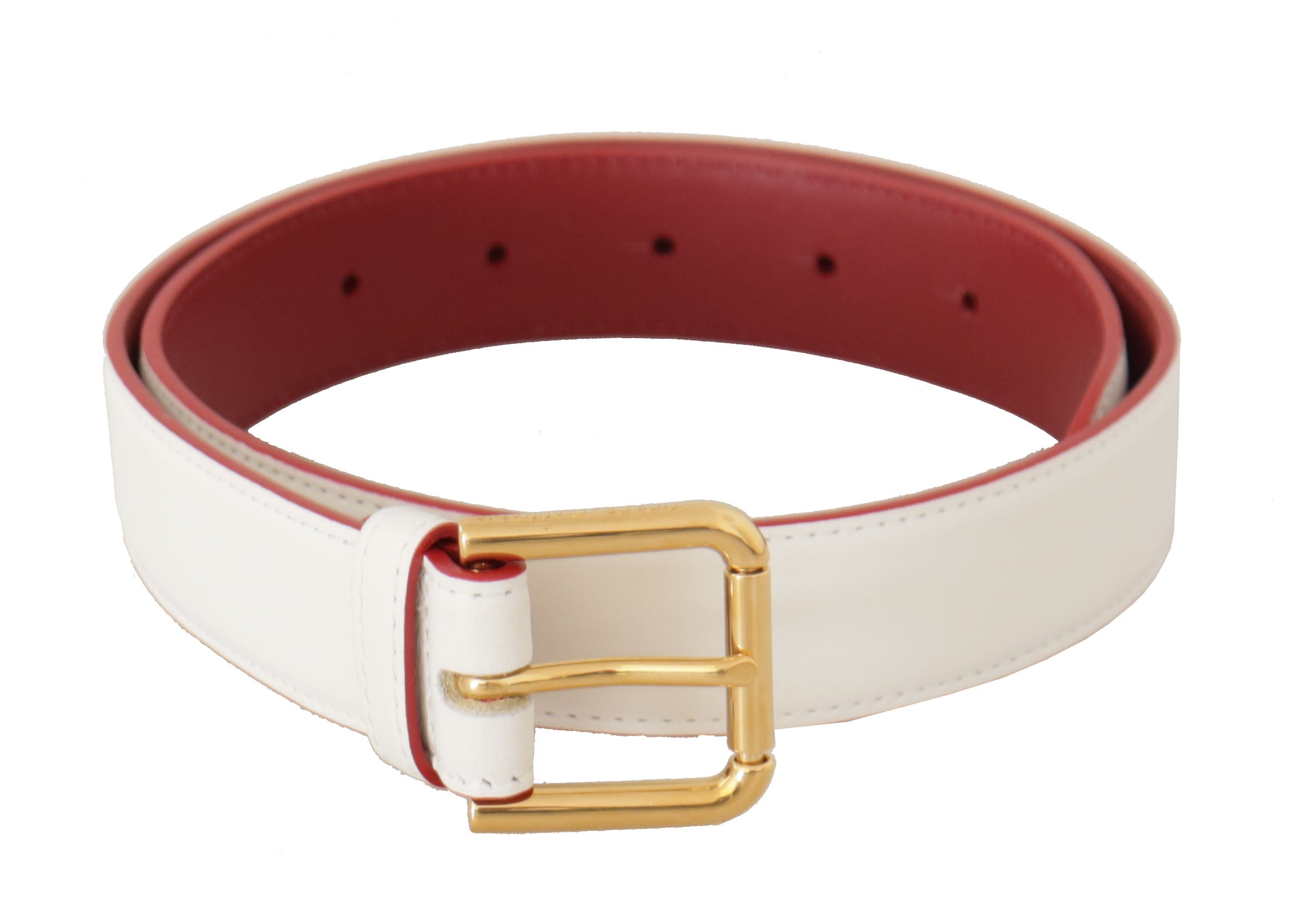 White Calf Leather Two-Toned Gold Metal Buckle Belt