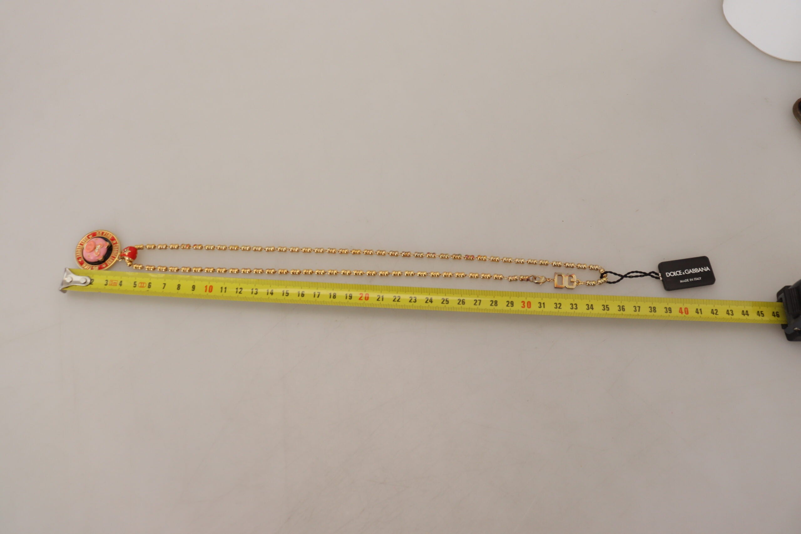 Gold Brass Chain SUPER PIG Pendant Logo Necklace